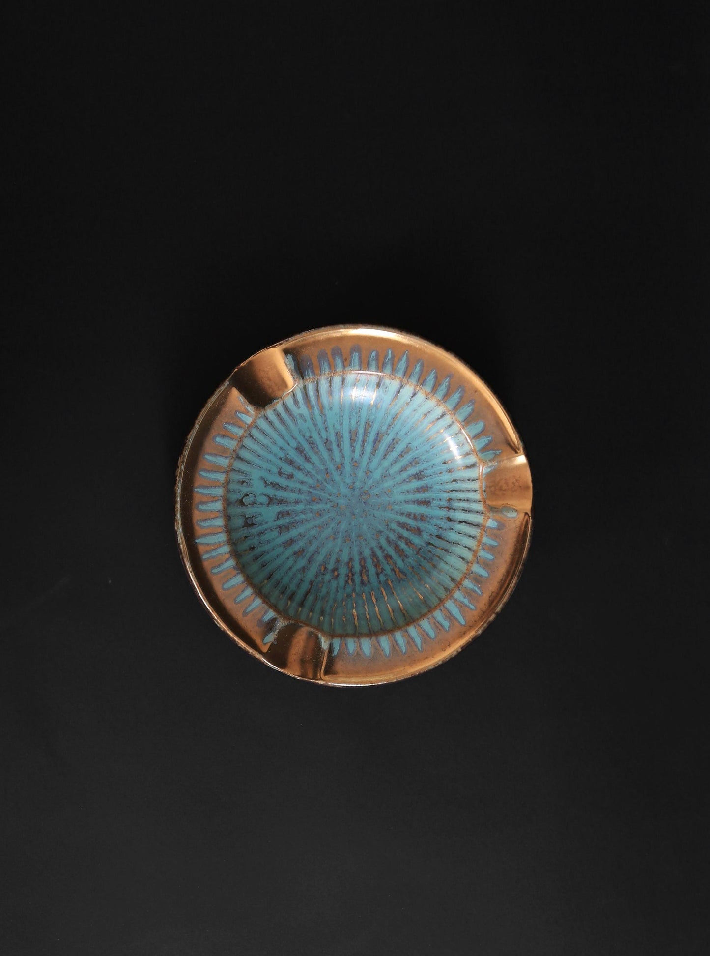 Vintage Mid Century Modern gold + blue starburst Ashtray