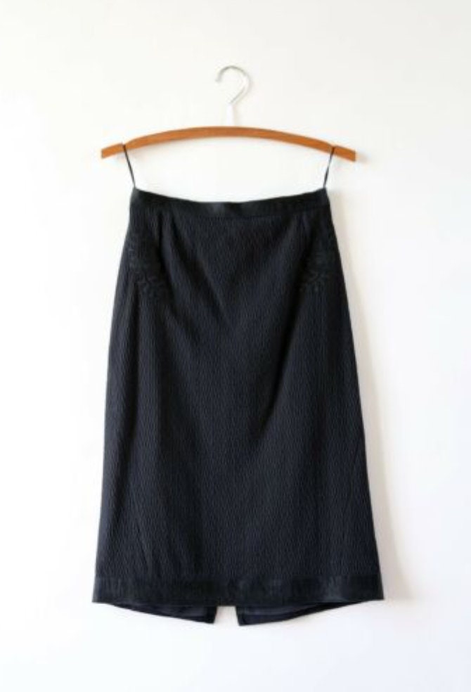 ROCHAS black embroidered appliqué Pencil skirt