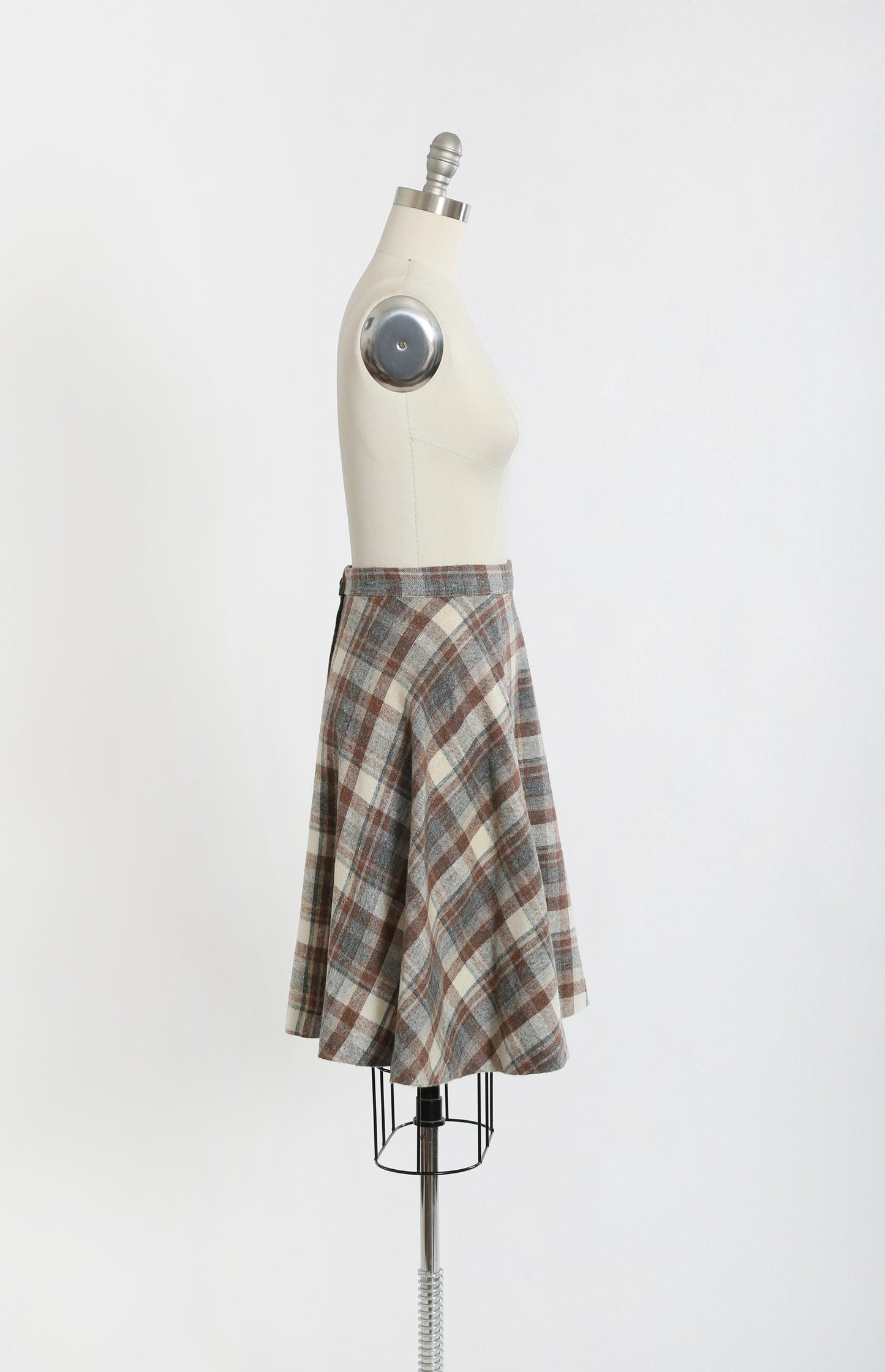Plaid wool skirt | Vintage 70s woven brown blue plaid wool skirt