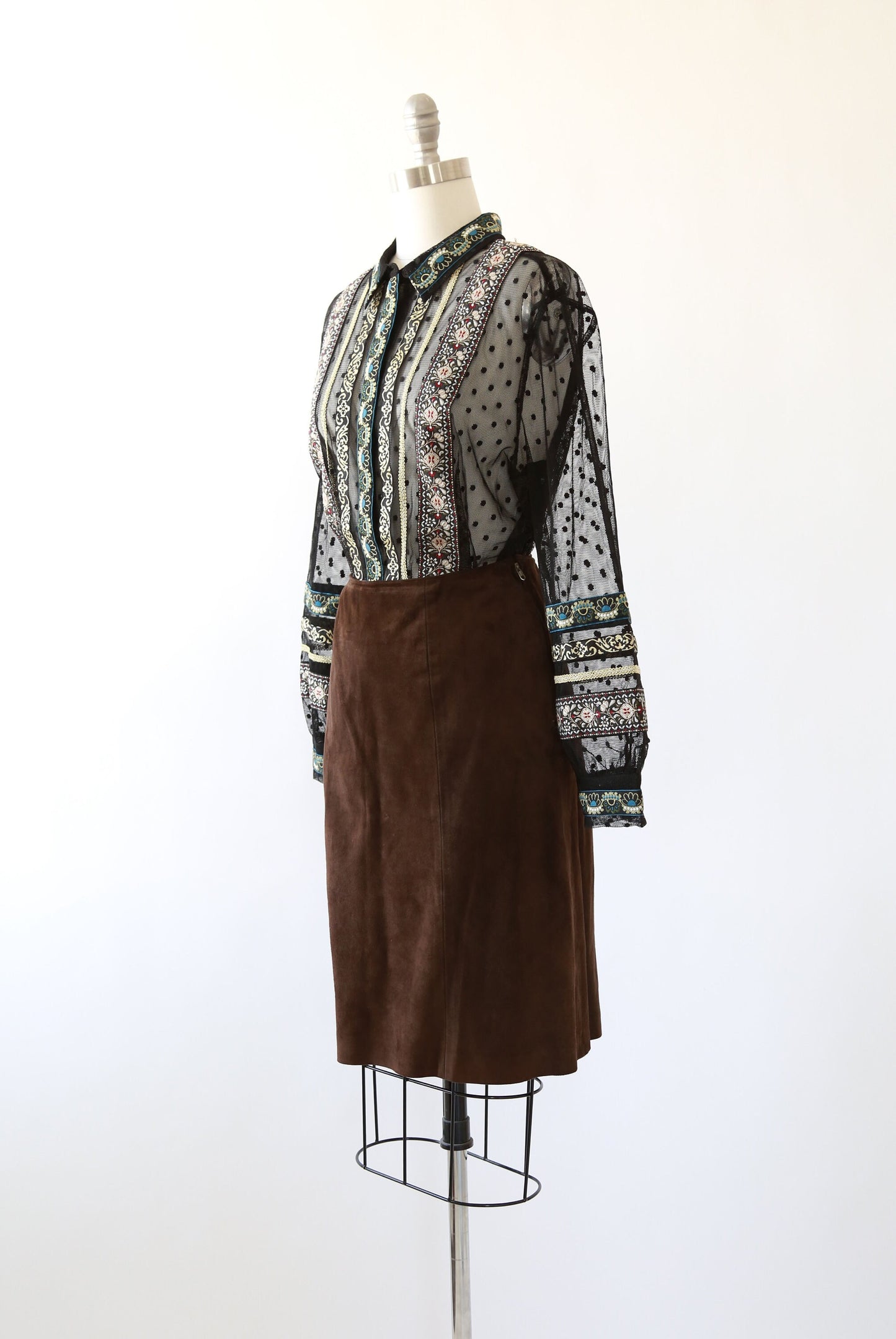 Vintage 60s brown suede leather mini skirt