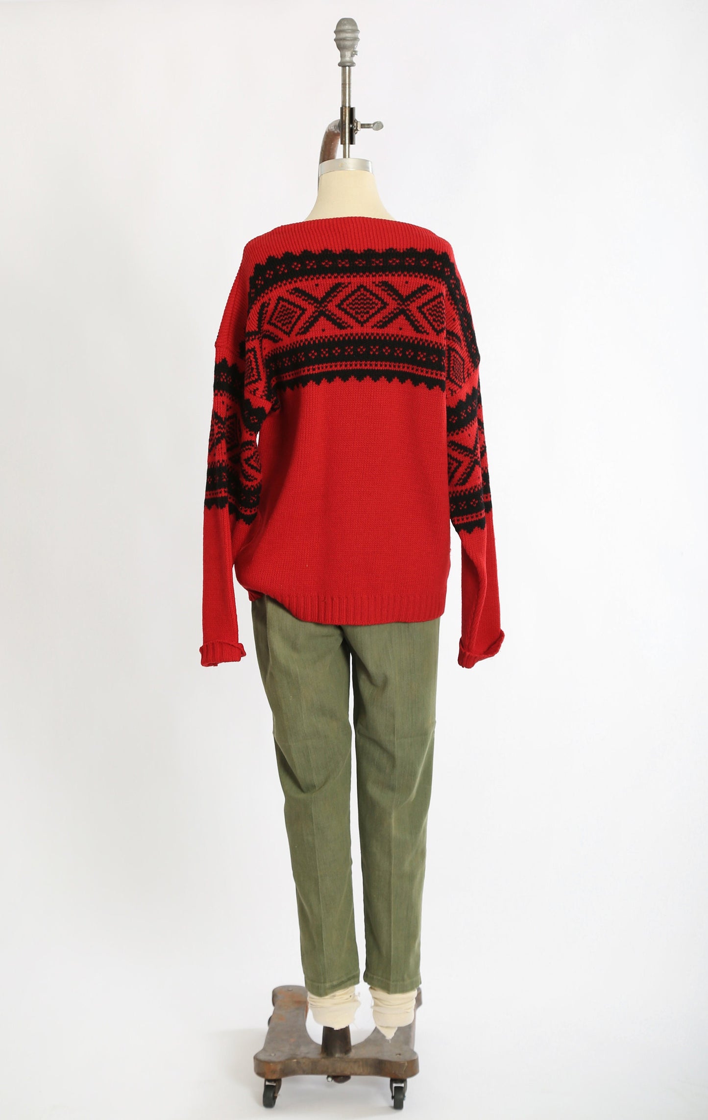 Vintage 60s red southwestern hand knit wool Sweater