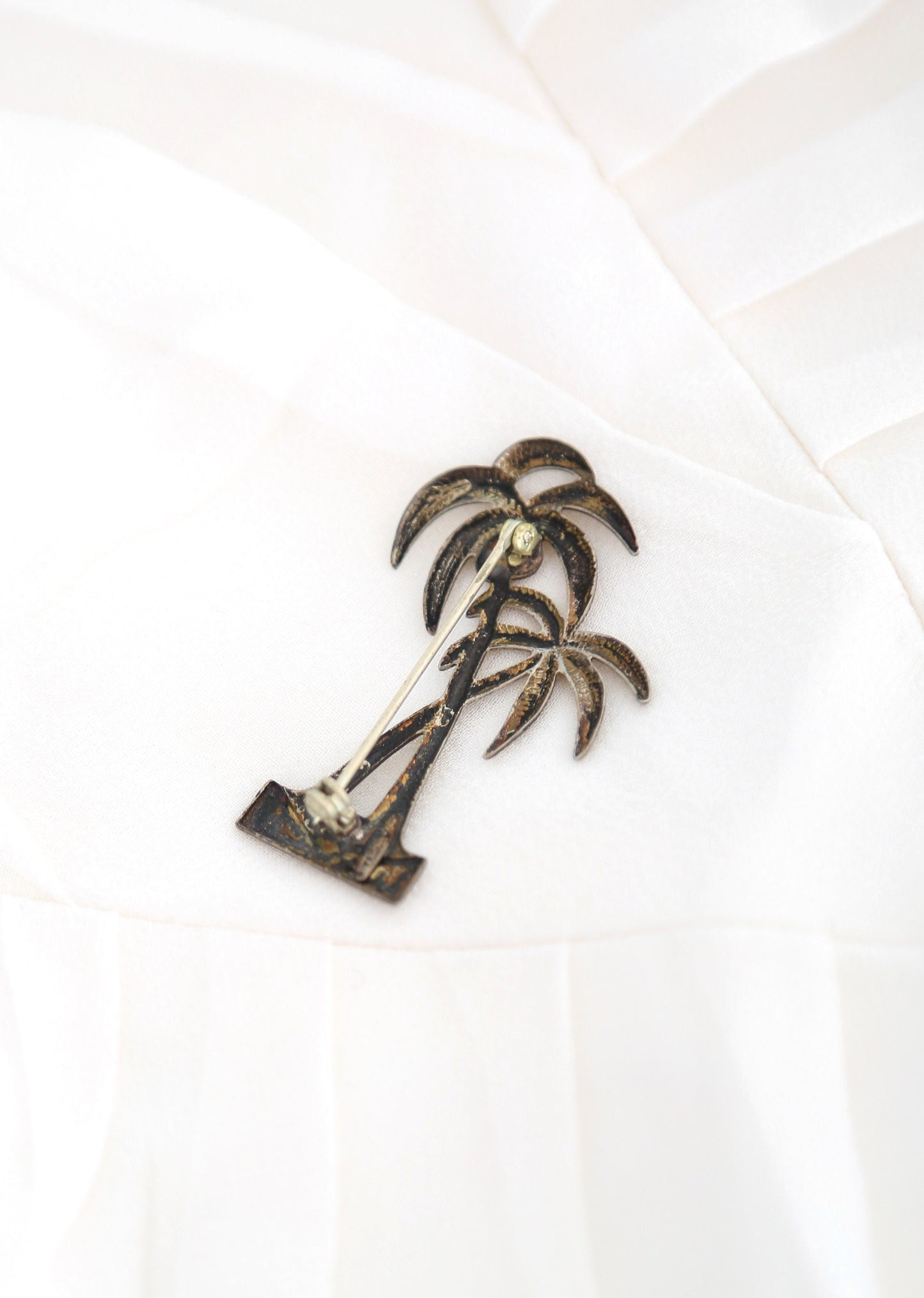 Vintage 1940s sterling silver double palm tree pin brooch
