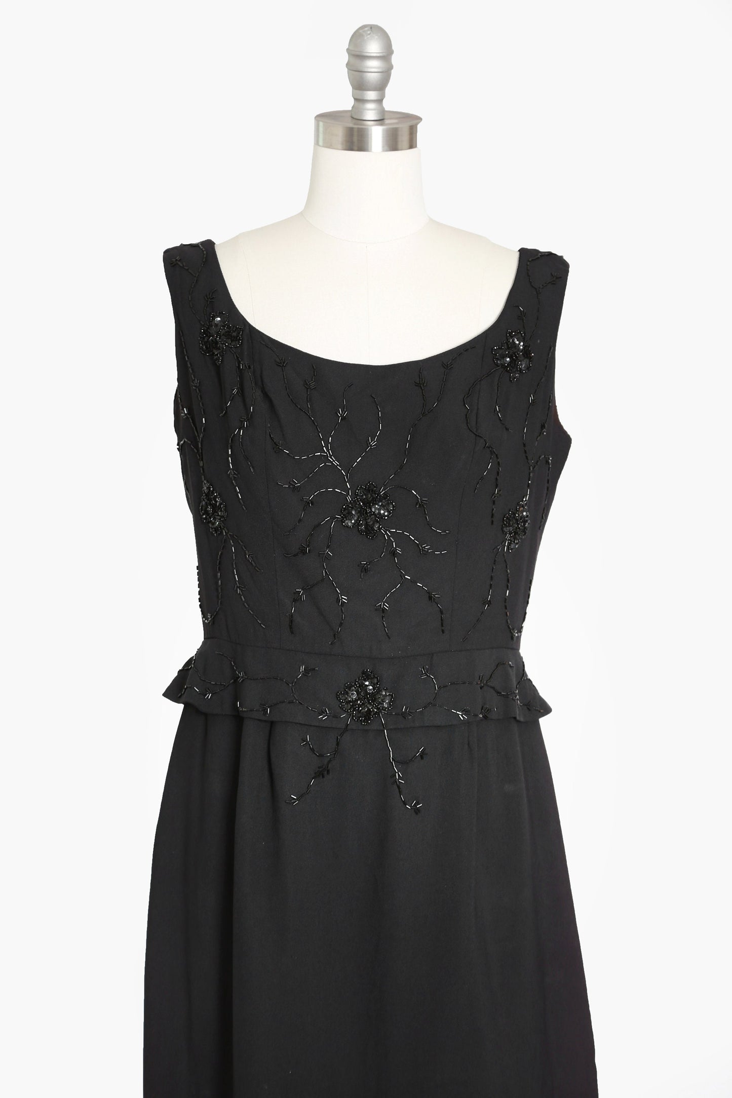 I. MAGNIN beaded dress | Vintage 60s black wool hand beaded sequin floral dress | 1960s cocktail dress
