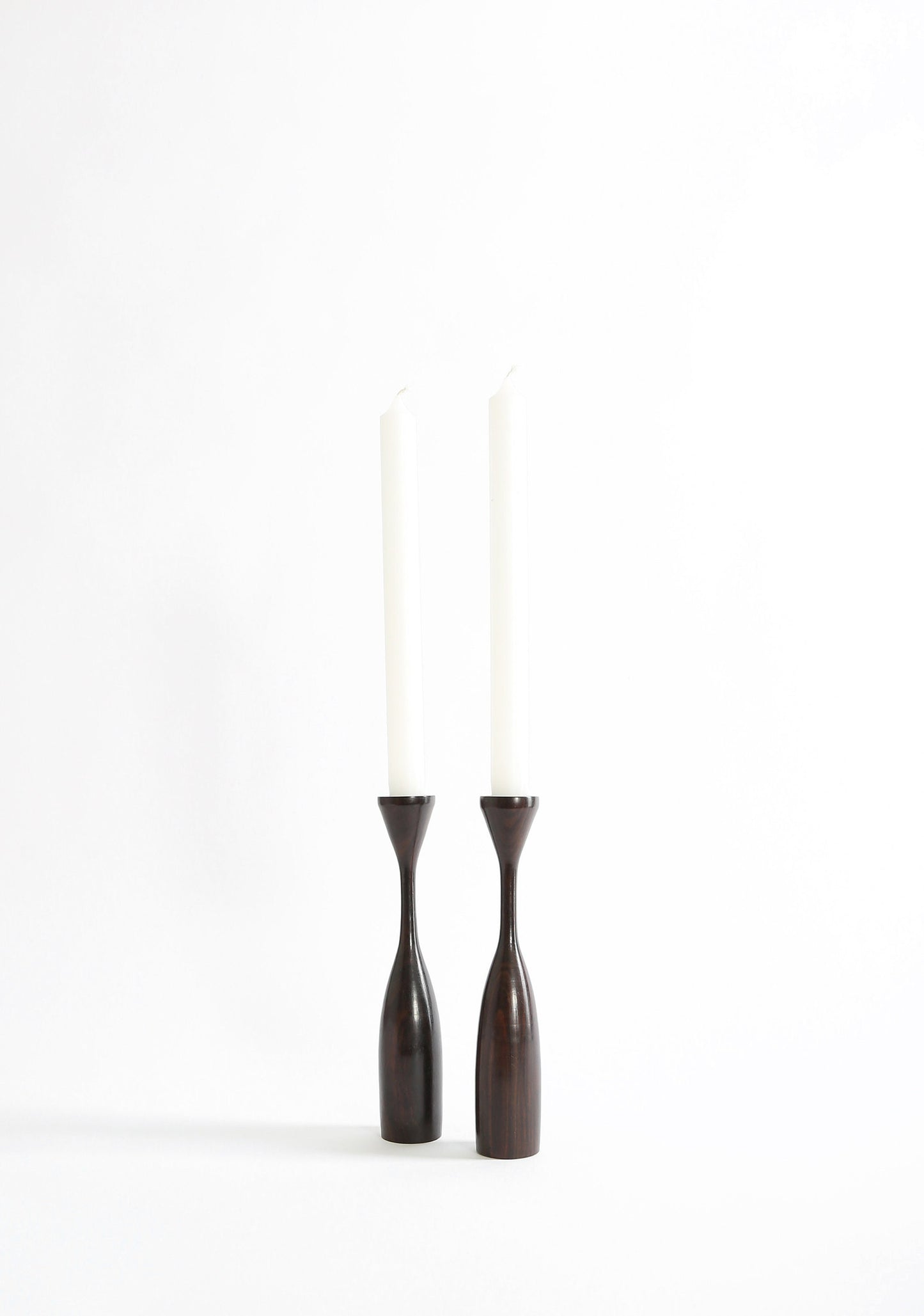 Vintage Mid Century Modern ironwood tulip candlestick holders