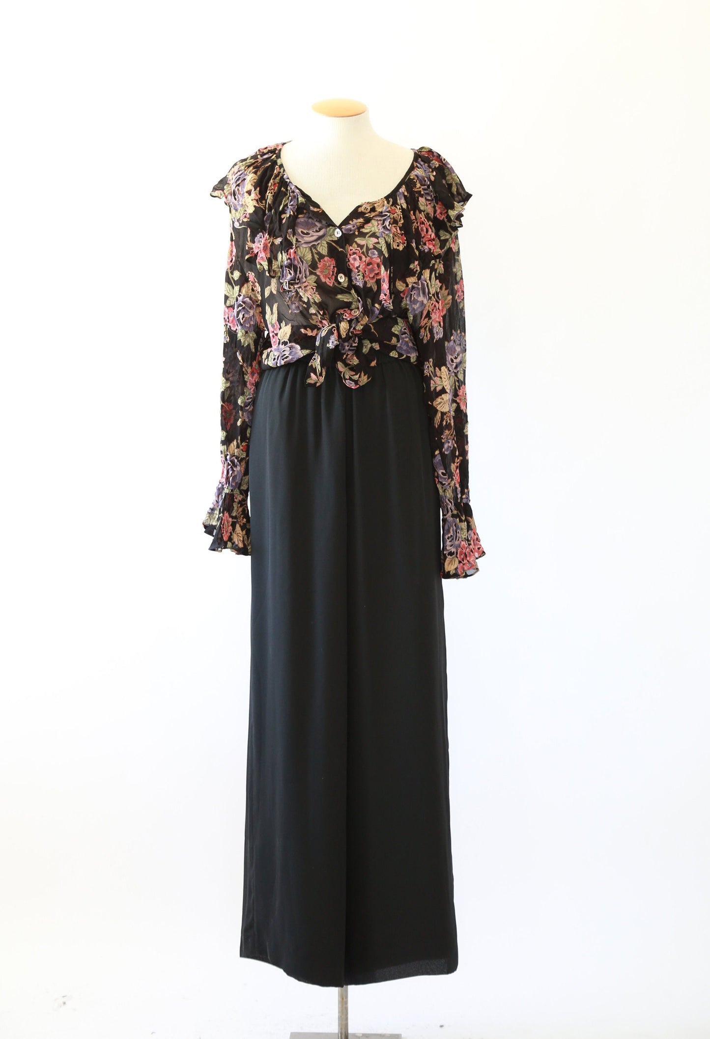Vintage 90s sheer floral ruffle blouse