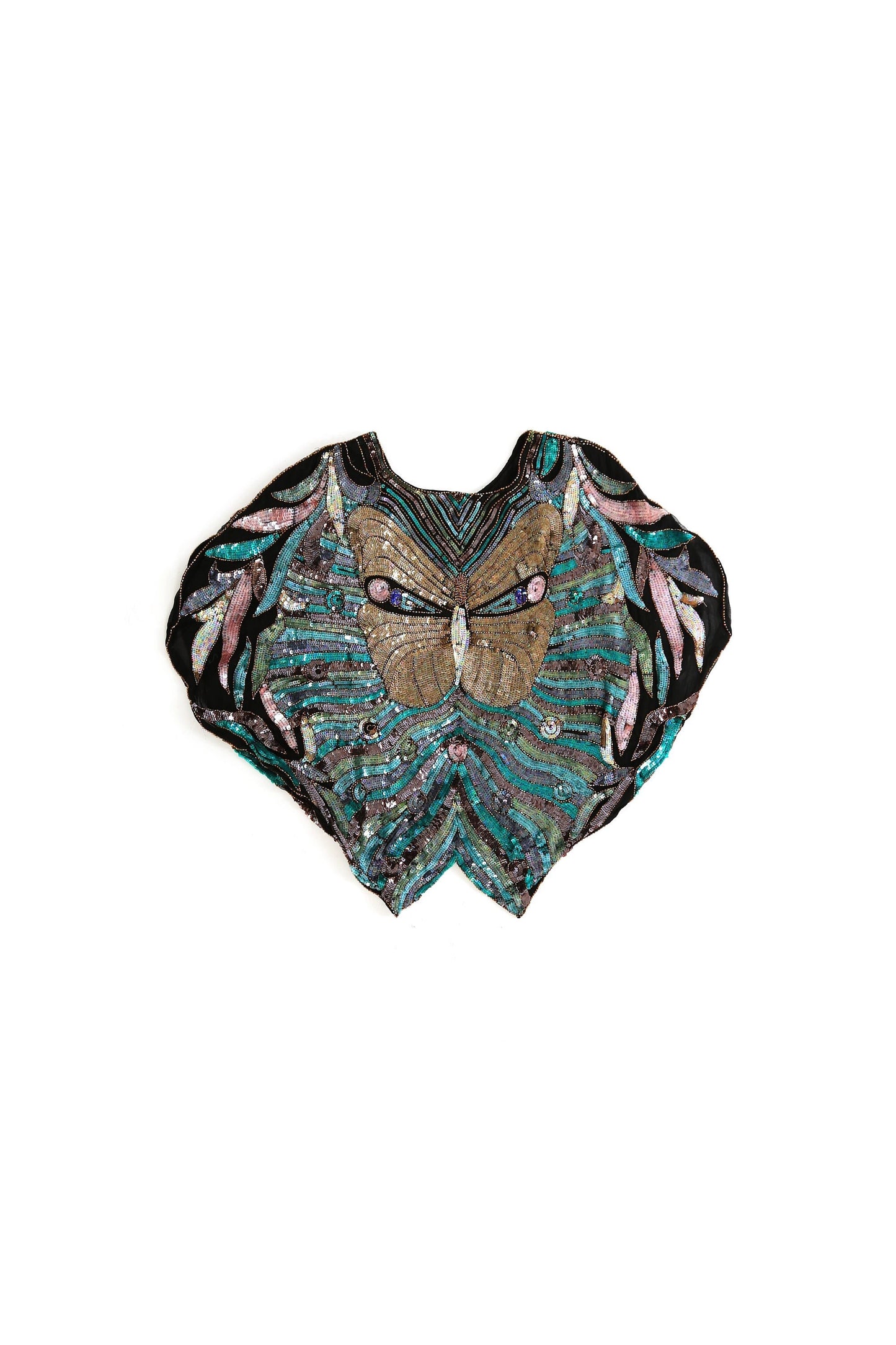 Butterfly silk blouse | Vintage 70s beaded sequin butterfly face blouse