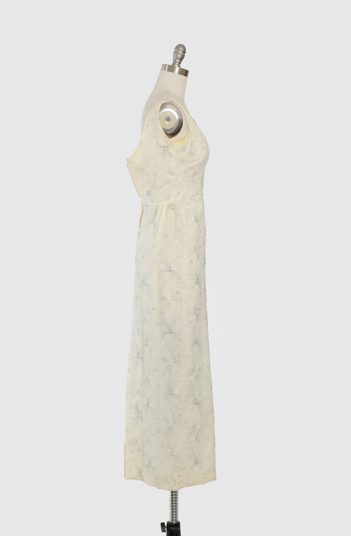 Vintage 60s silver lurex firework silk shift dress + sheer silk duster