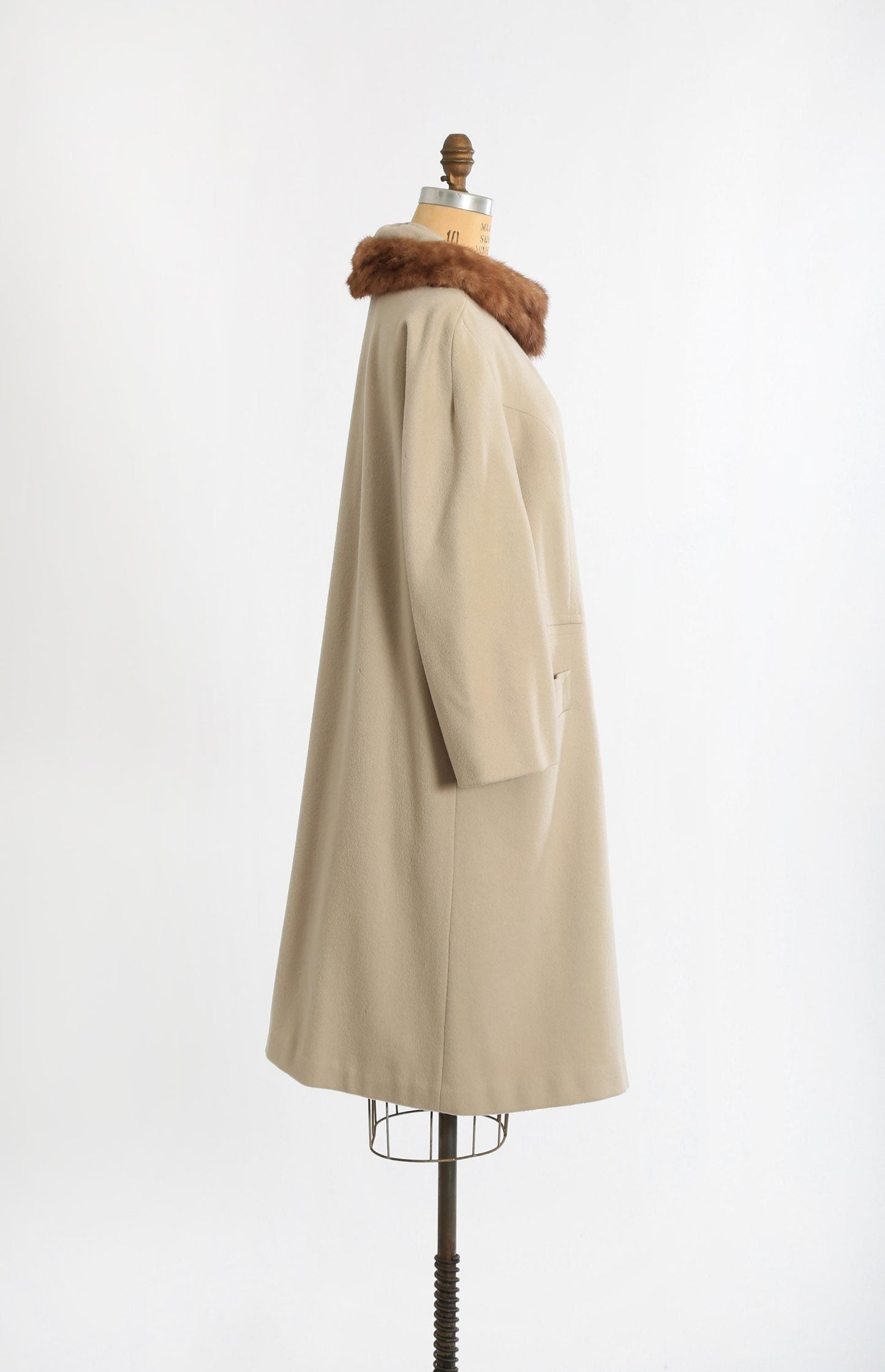 50s grey beige wool mink collar fur coat | Vintage 1950s BOND'S Fifth Avenue coat