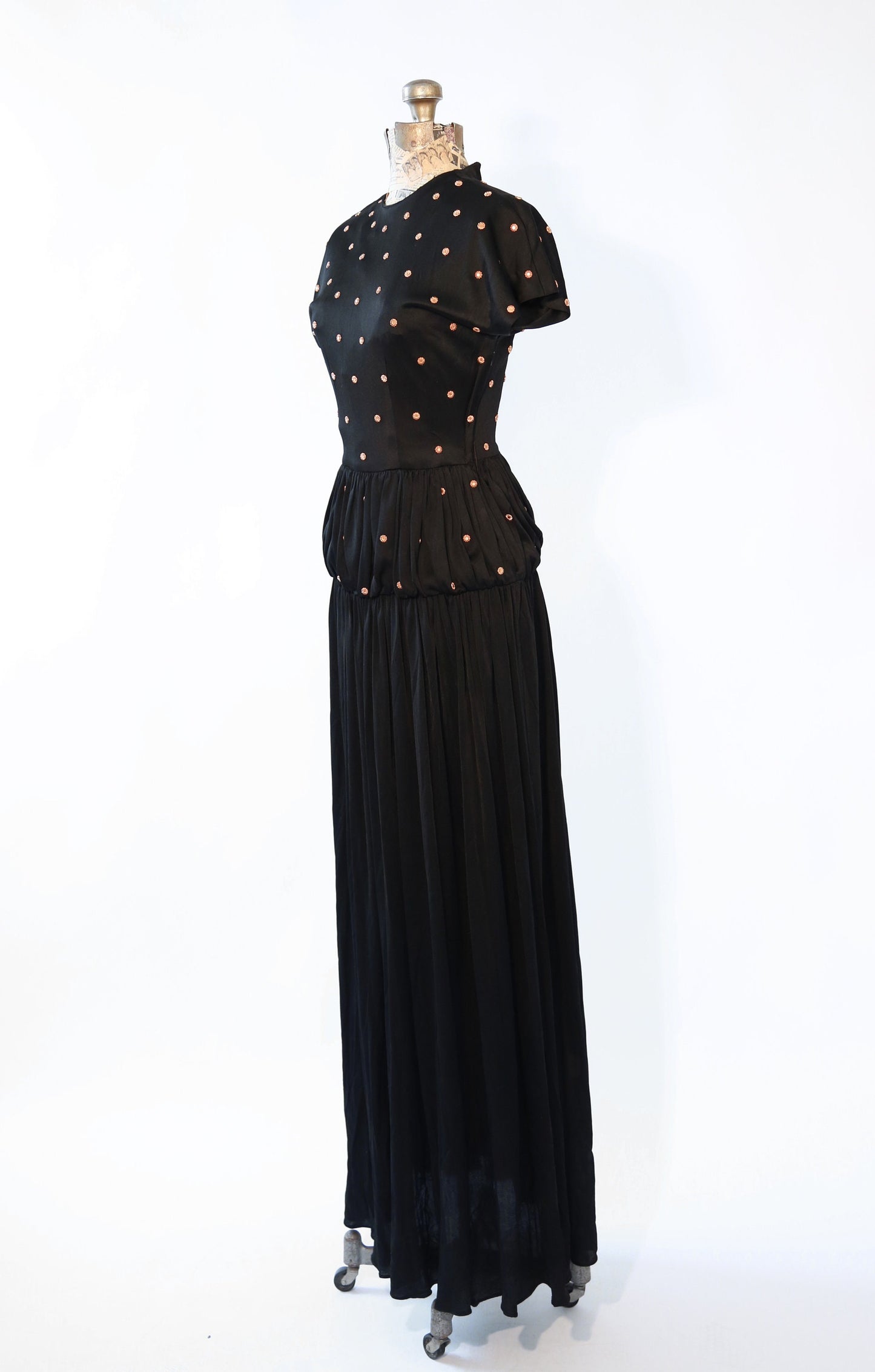 Vintage 1940s black floral studded gown