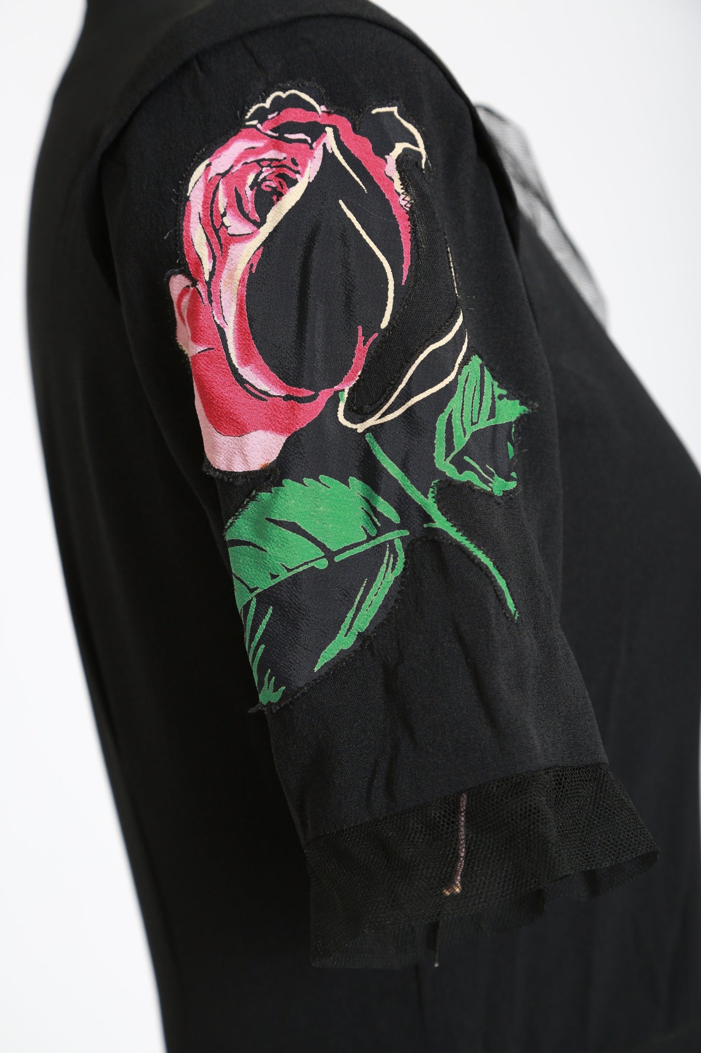 40s rose dress | Vintage 40s black floral Appliqué rose midi dress