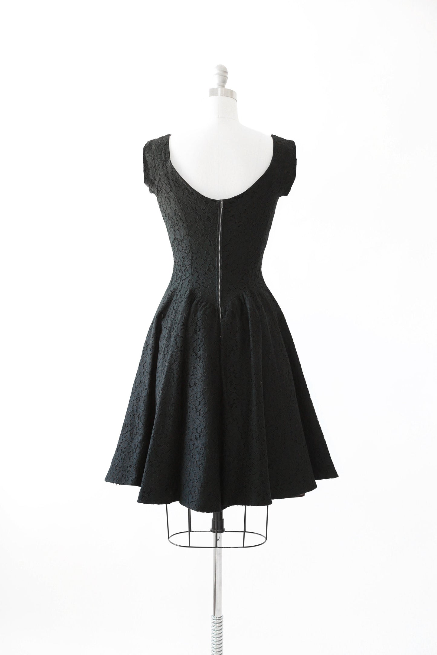 Vintage 50s black floral lace mini dress
