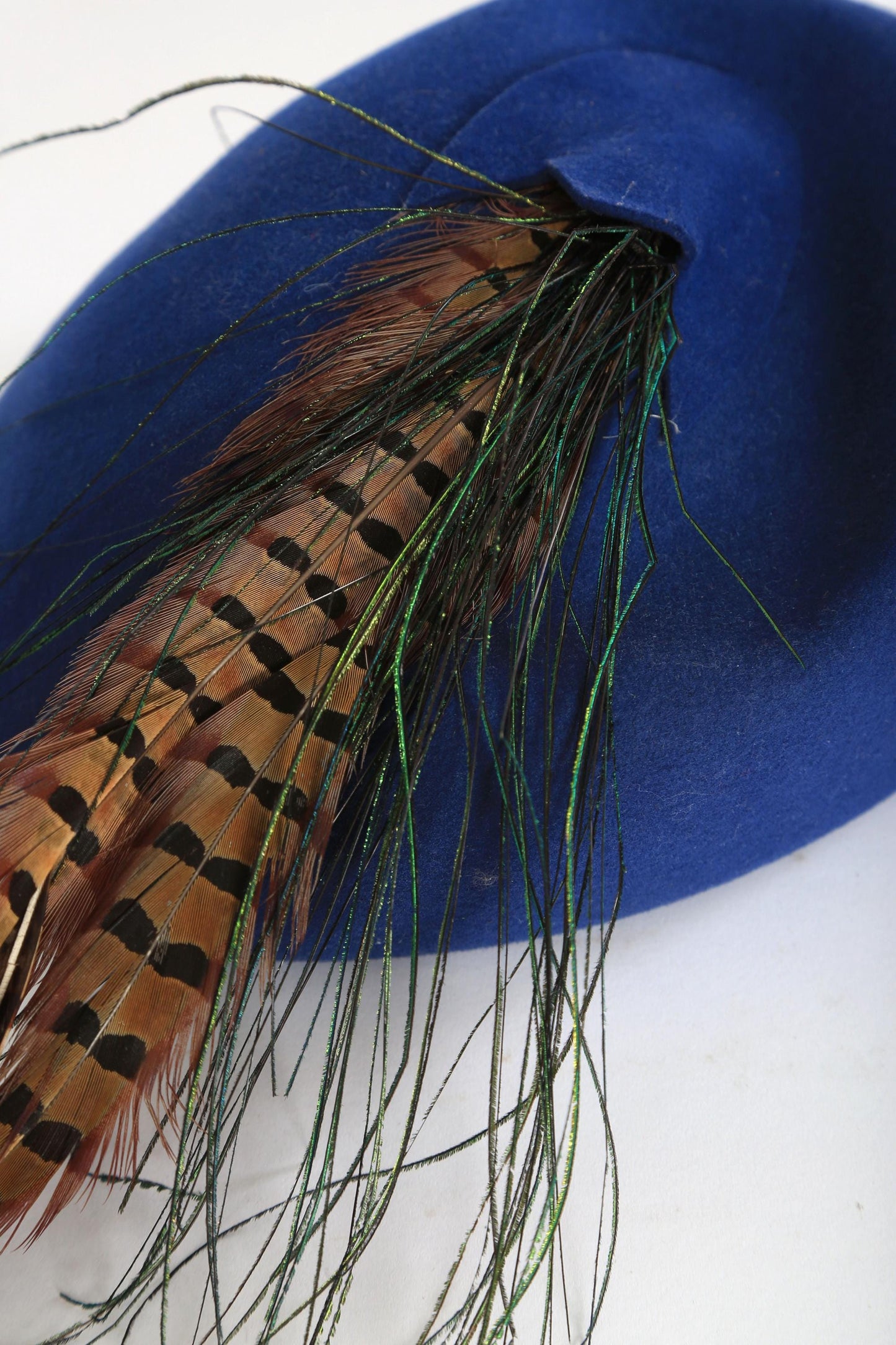 40s Blue wool Feather Hat | Vintage 1940s Geo w Bollman blue hat