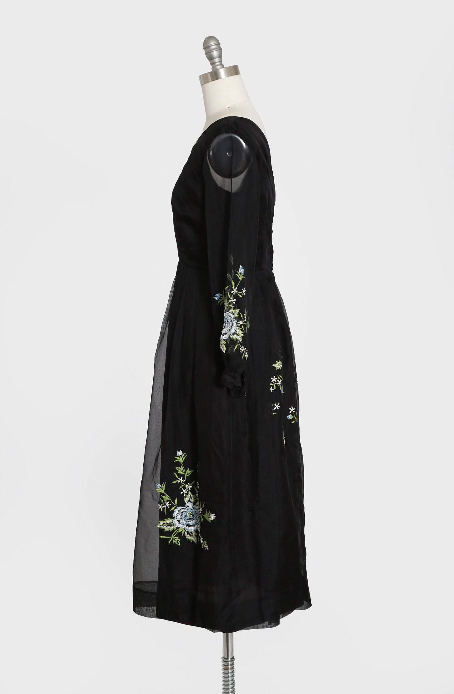 50s Chiffon dress | Vintage 1950s black embroidered beaded sequin dress