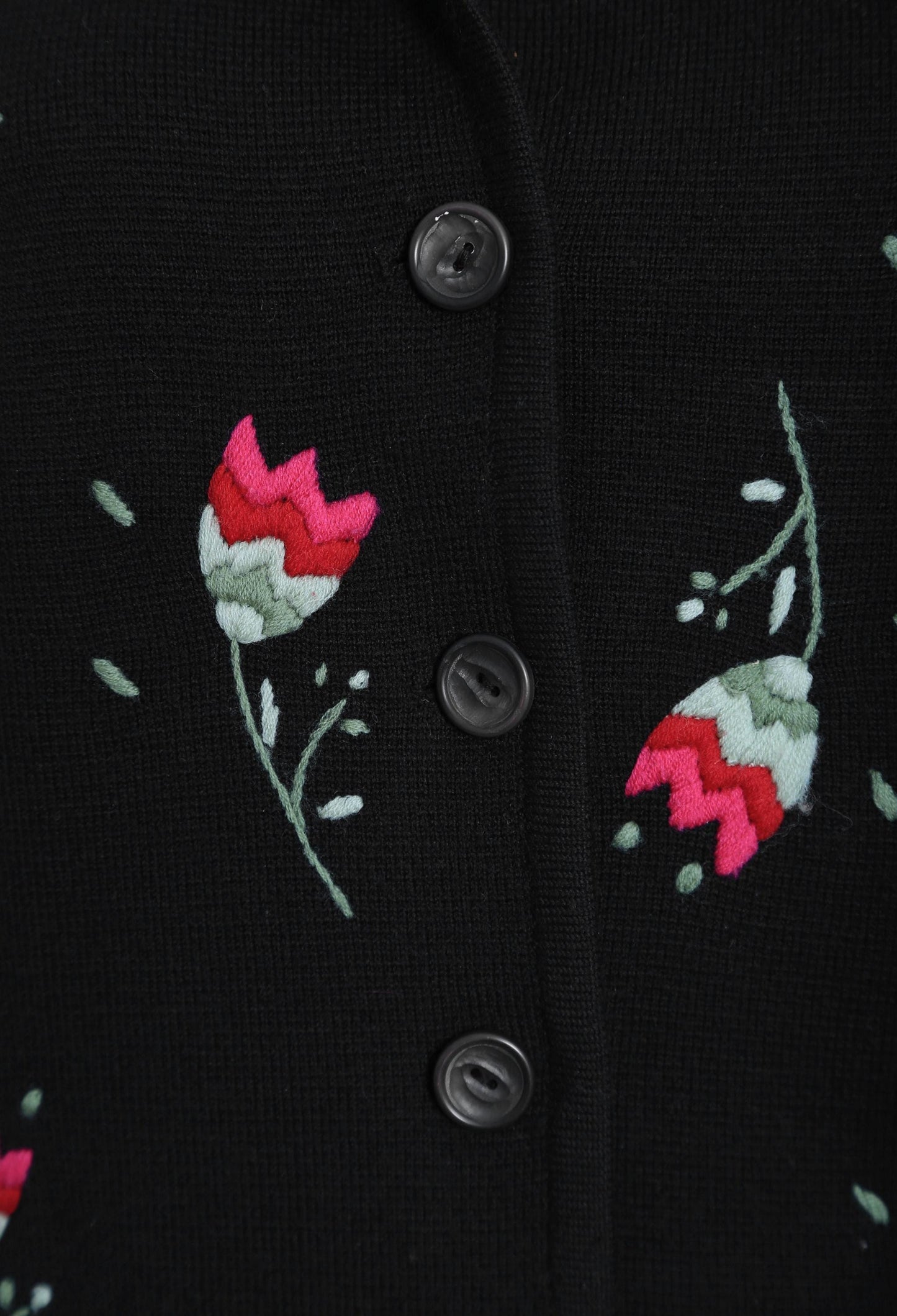 60s Italian black floral knit cardigan | Vintage 1960s Embroidered floral tulip cardigan