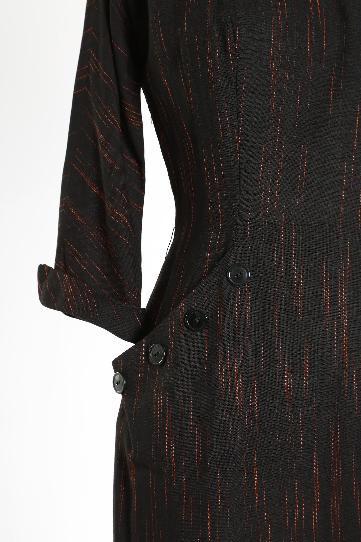 Vintage 40s 50s black & orange embroidered ascot bow dress