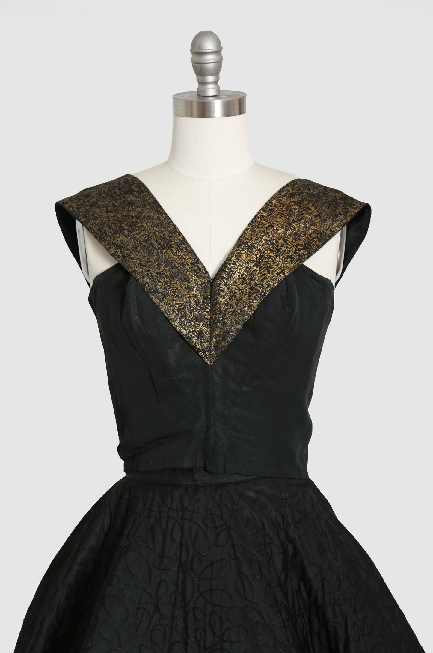 50s quilted gold circle skirt | Vintage 1950s metallic gold floral crop top 2pc skirt set