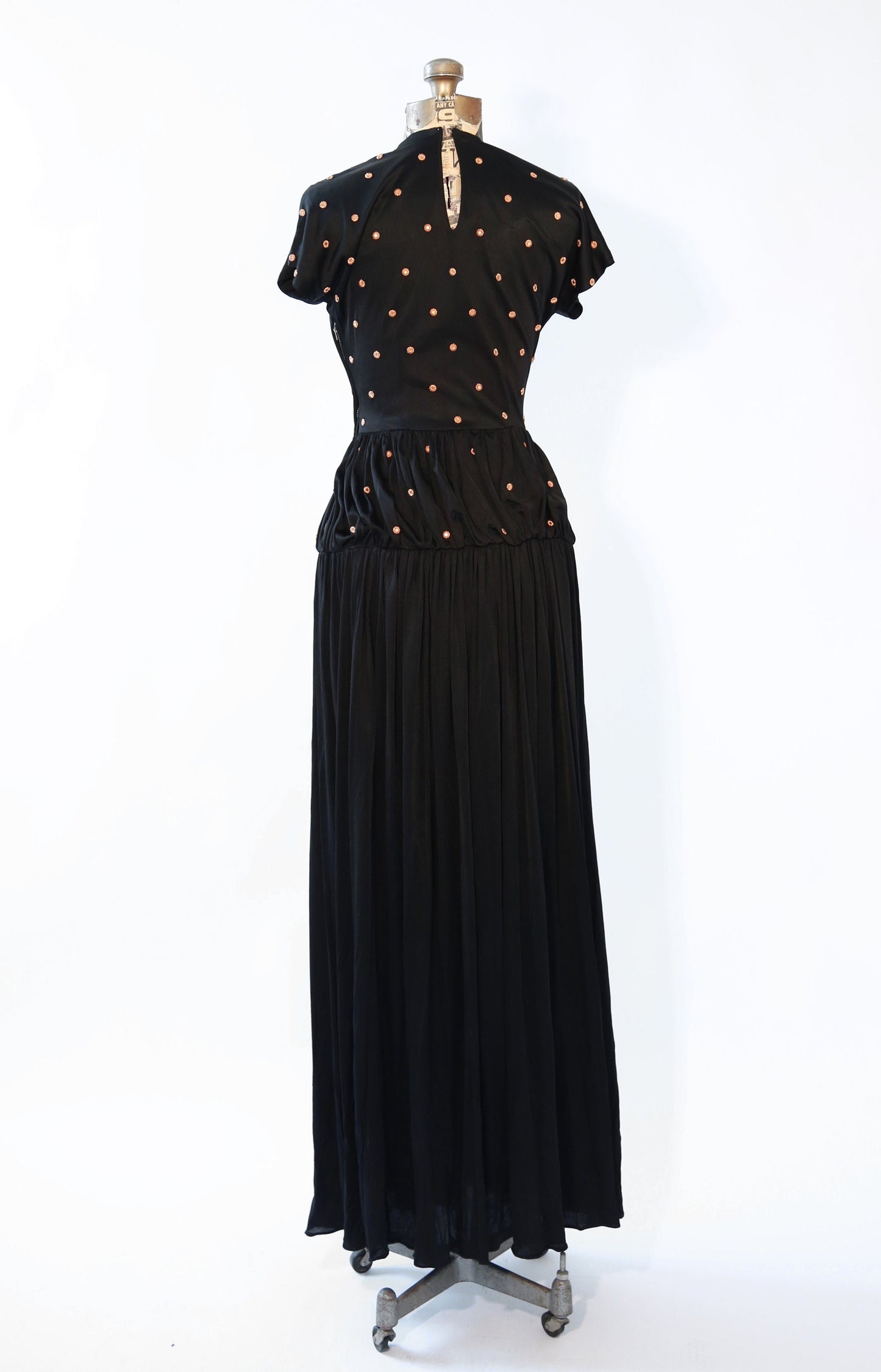 Vintage 1940s black floral studded gown