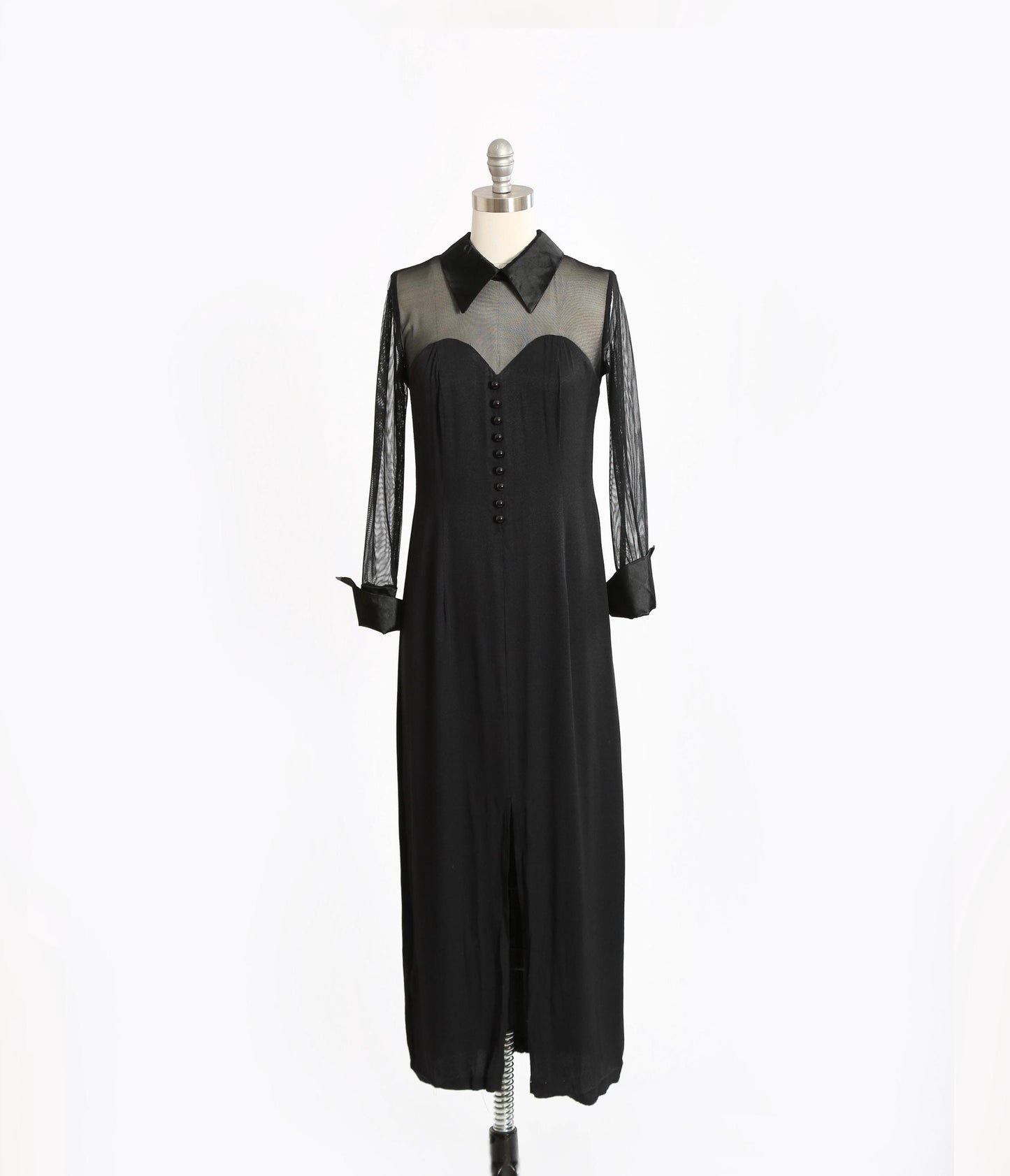 90s tuxedo maxi dress | Vintage 1990s black sheer tuxedo dress