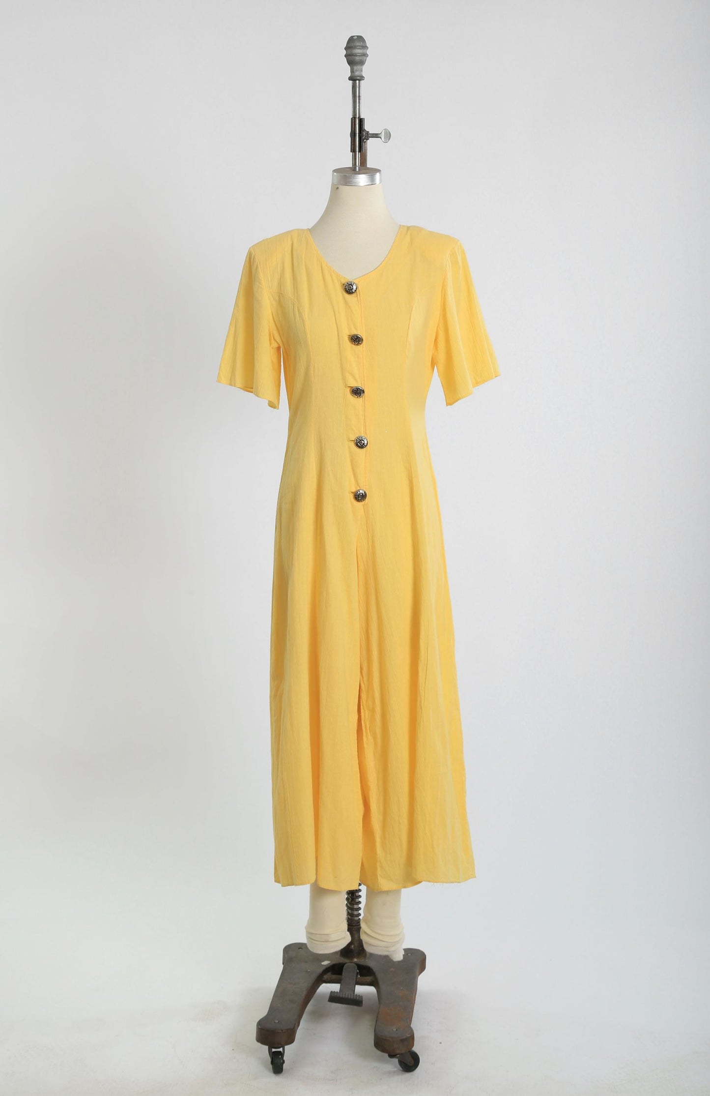 Vintage 1980s yellow cotton gauze wide leg jumpsuit