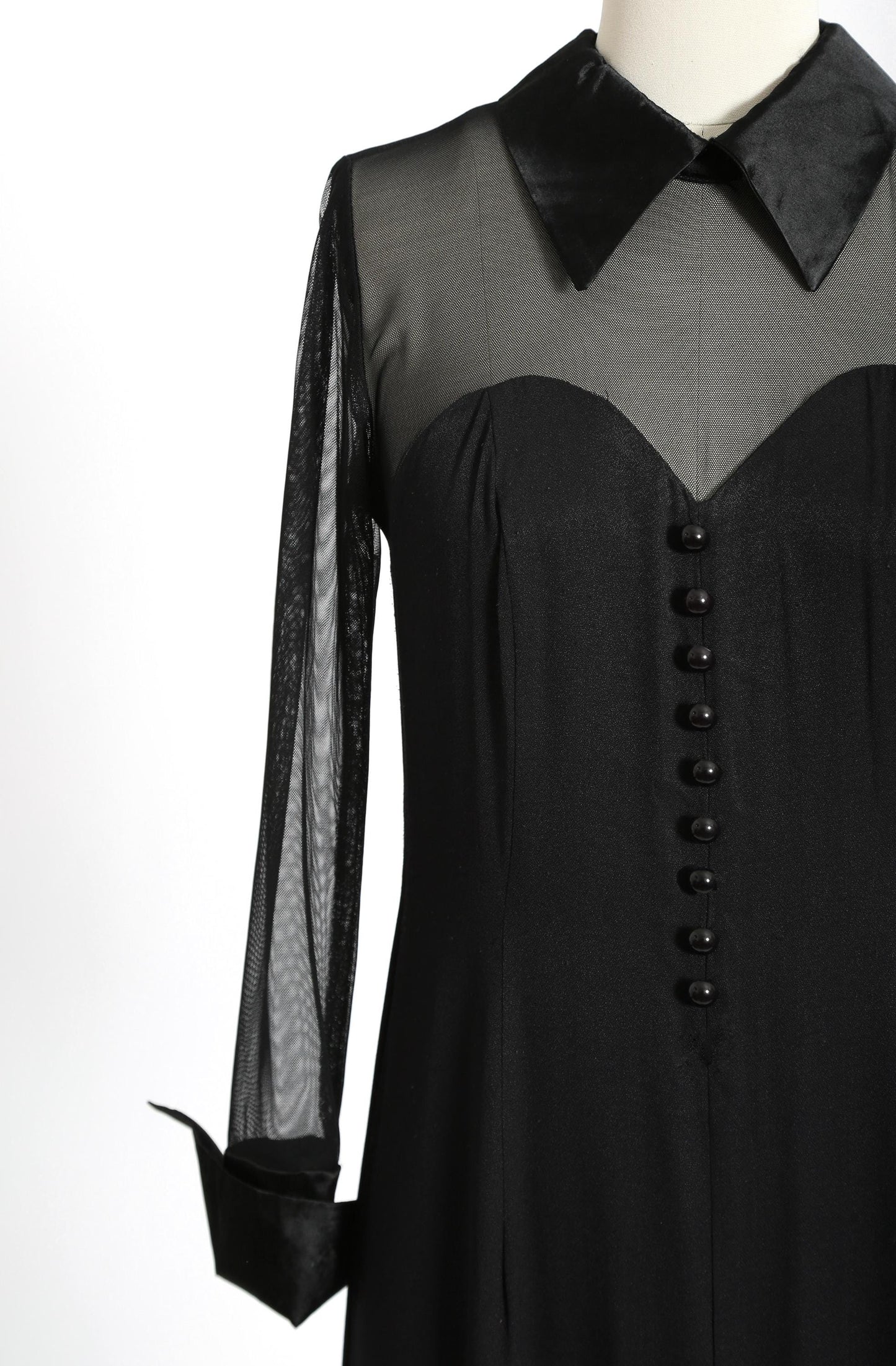 90s tuxedo maxi dress | Vintage 1990s black sheer tuxedo dress