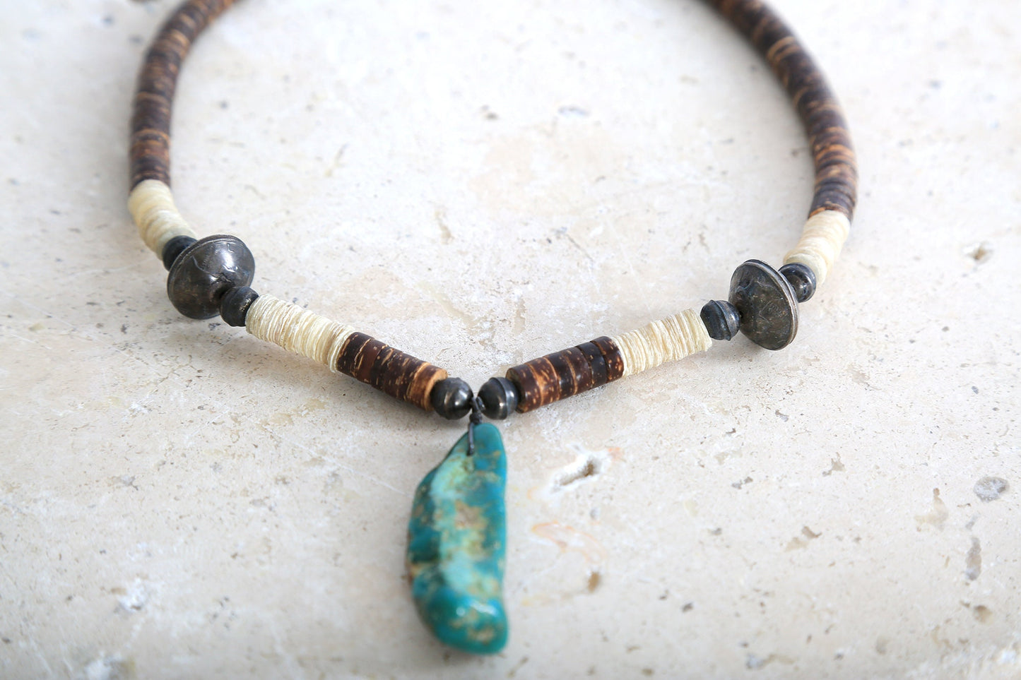 Vintage Native American turquoise sterling silver Liberty Navajo pearls sea shell Heishi beaded necklace