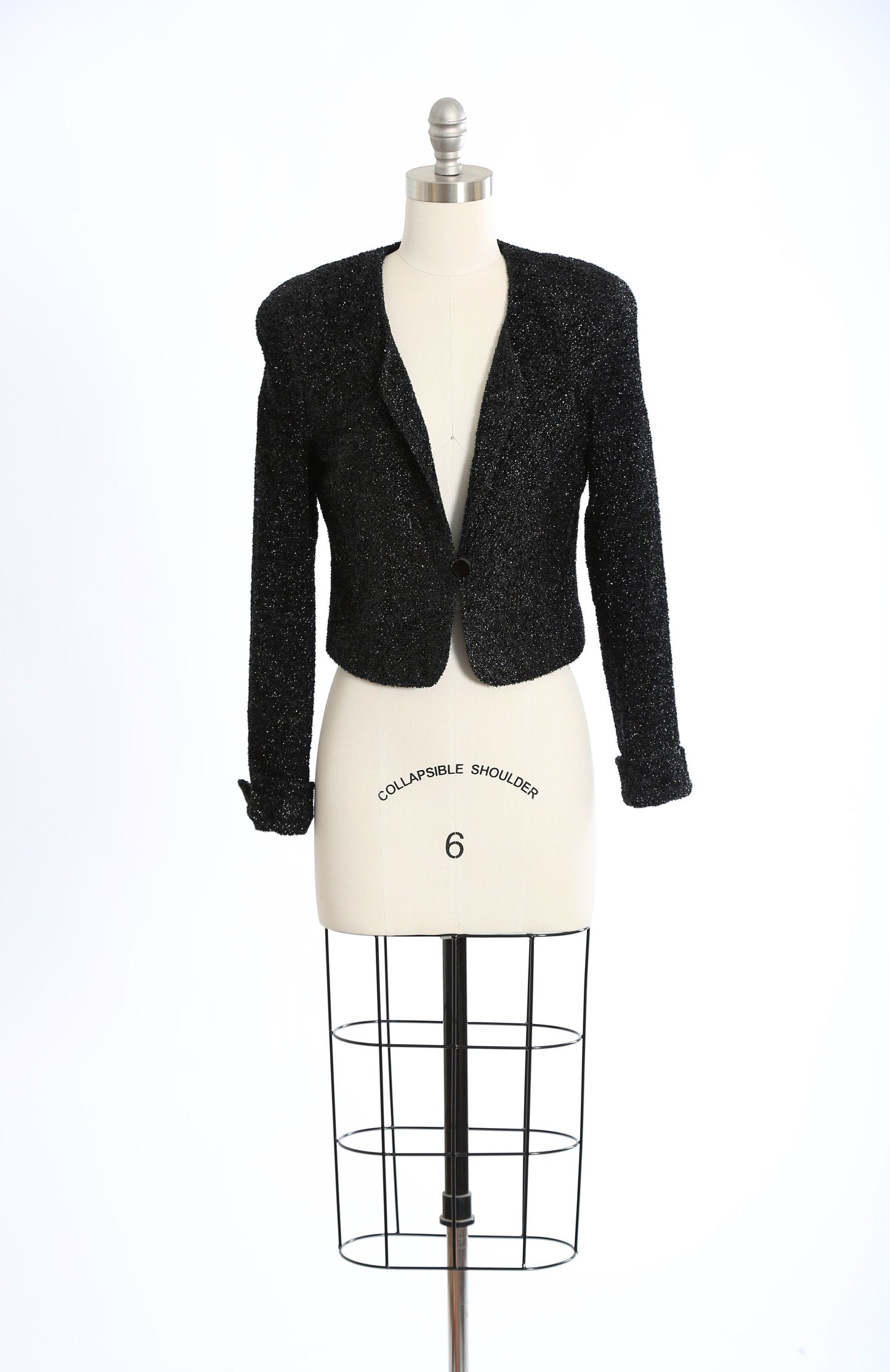 Vintage 90s Y2K black tinsel cropped jacket bolero