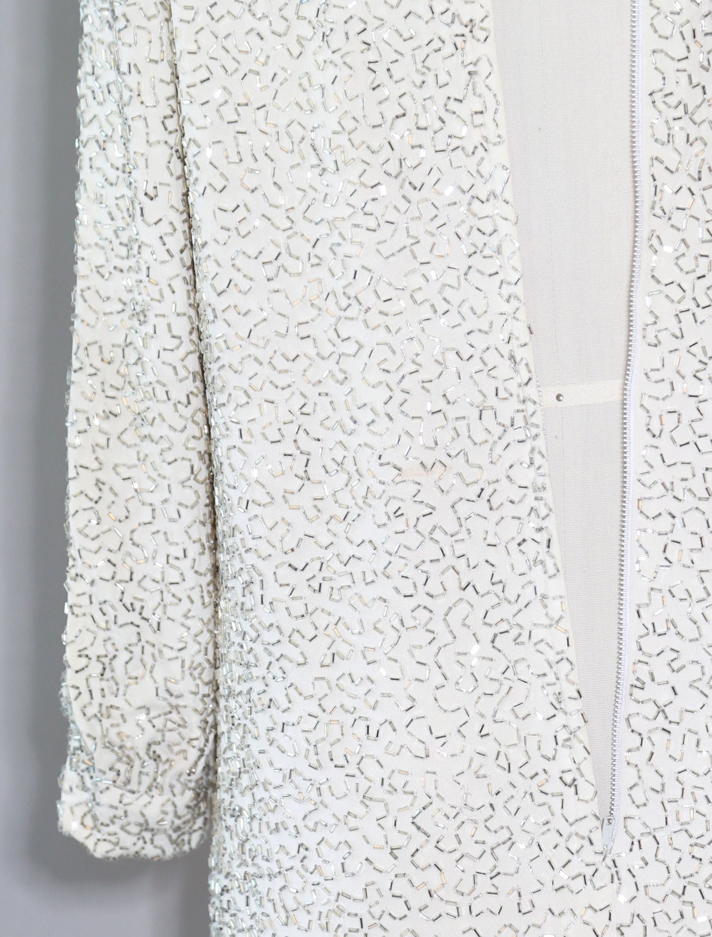 60s Couture beaded dress | Vintage 1960s Glam Heavily silver Beaded white Mod Couture Dress