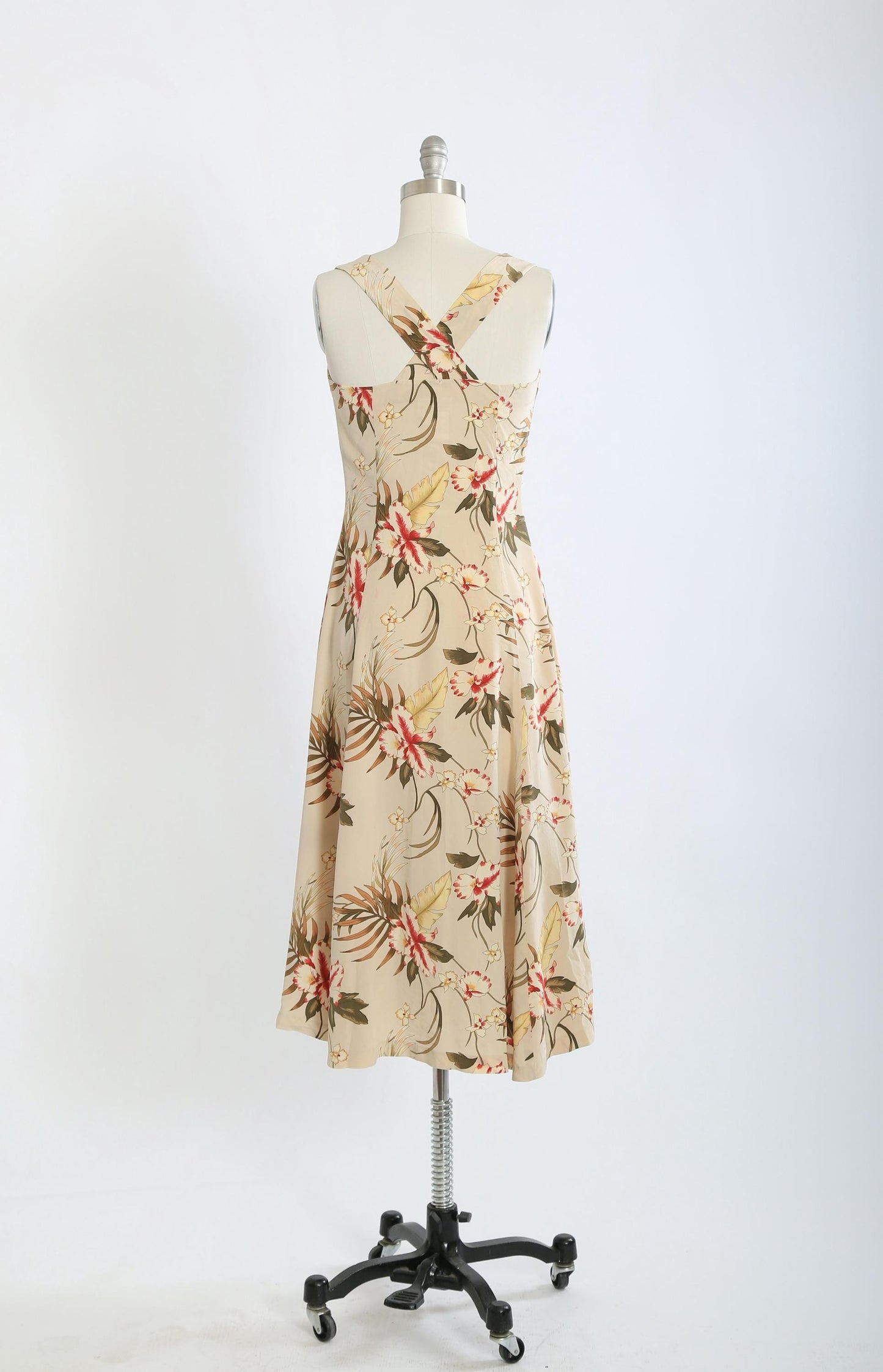 Y2K tropical floral silk midi dress