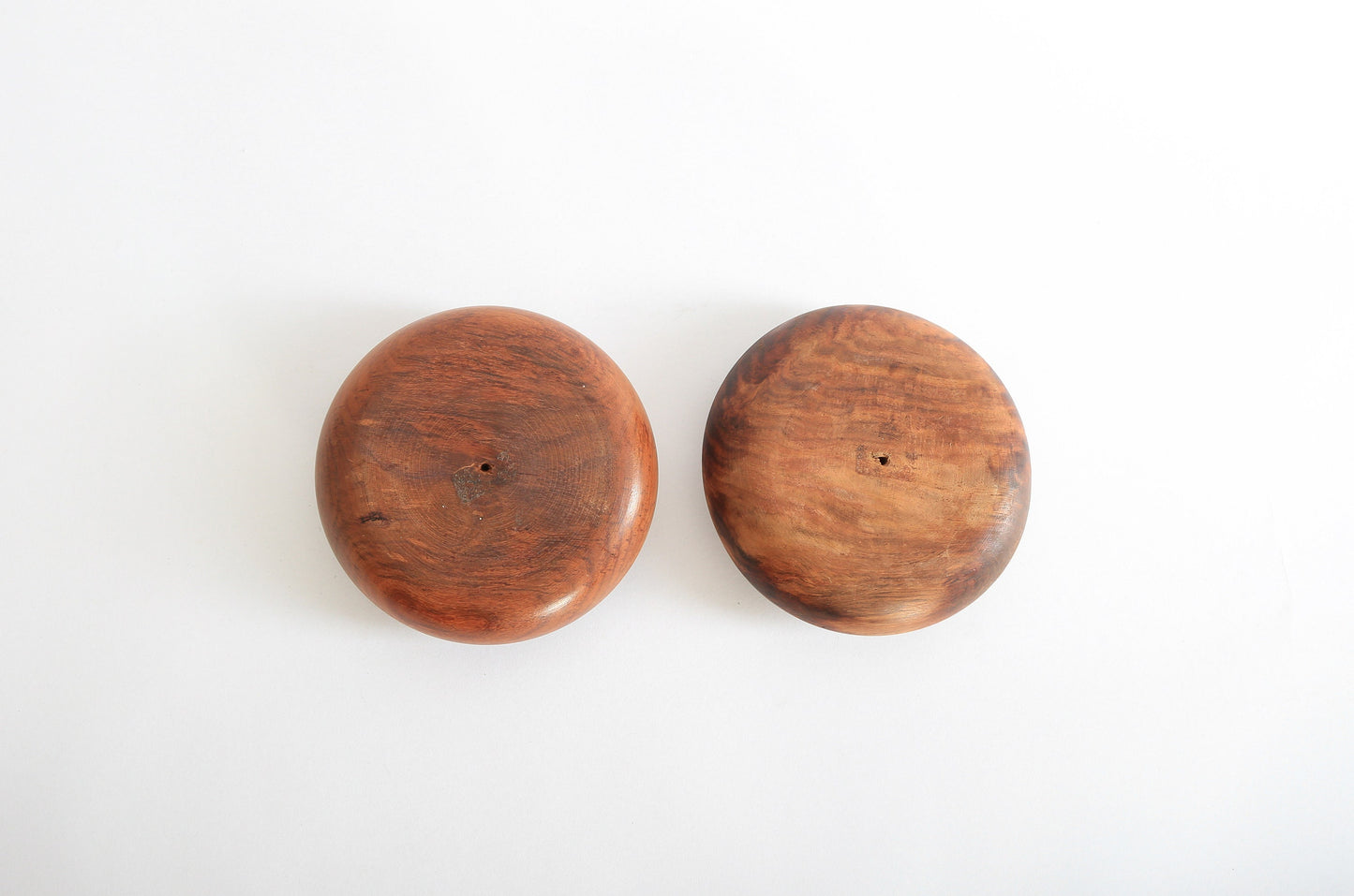 Vintage walnut turned wood candle stick holders pair