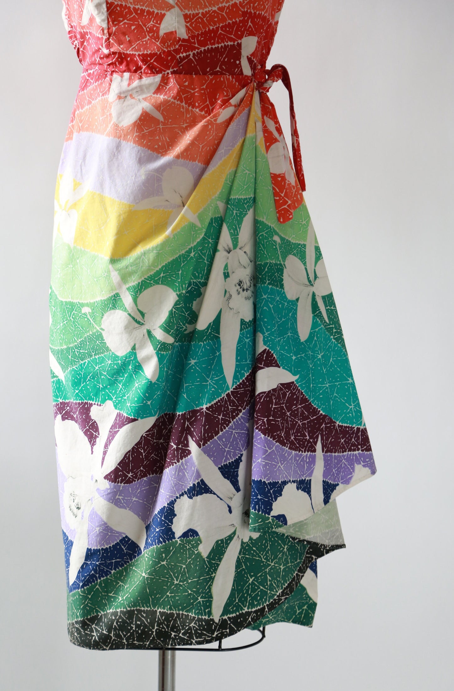 Rainbow Hawaiian dress | Vintage 50s Hawaiian sarong dress | 1950s Tropical floral Sarong dress