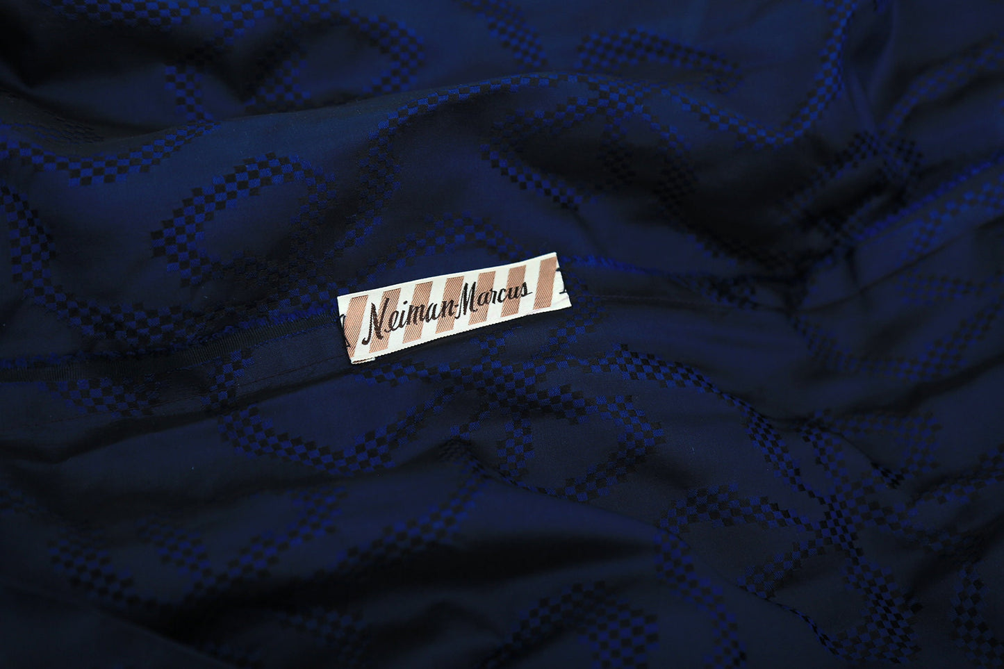 Vintage 50s Neiman Marcus blue silk taffeta bow open back cocktail dress