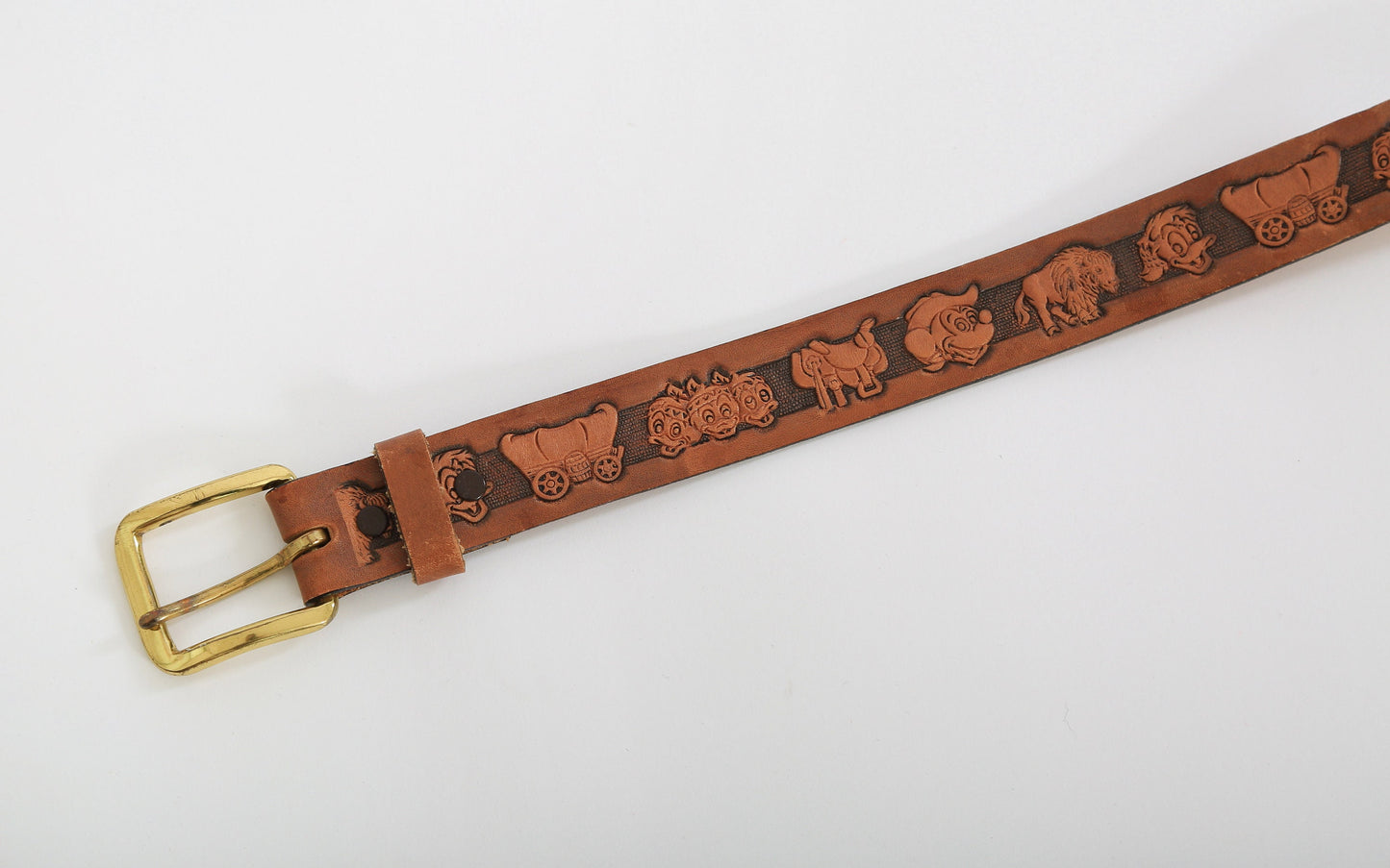 Vintage Chambers Disney western tooled brown leather kids belt