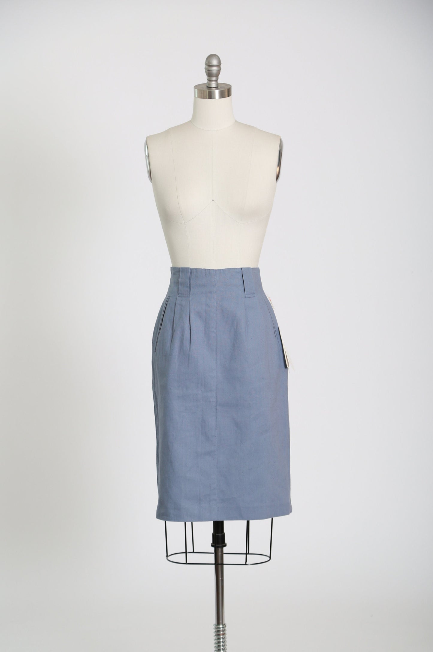 90s ramie cotton steel blue pencil skirt