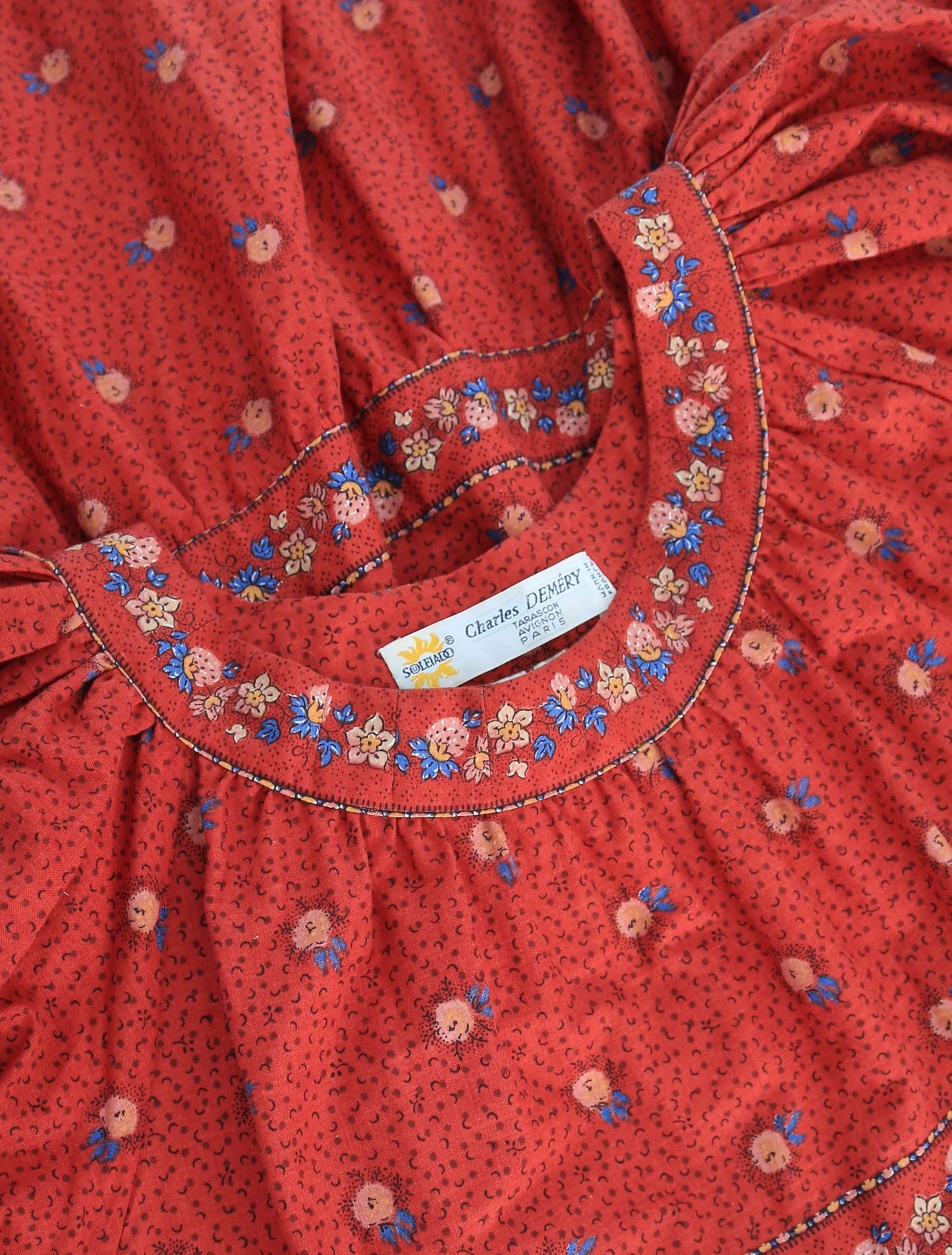 Vintage 70s red floral Berry cotton French maxi Dress | Charles Demery Tarascon aulgnon Paris dress