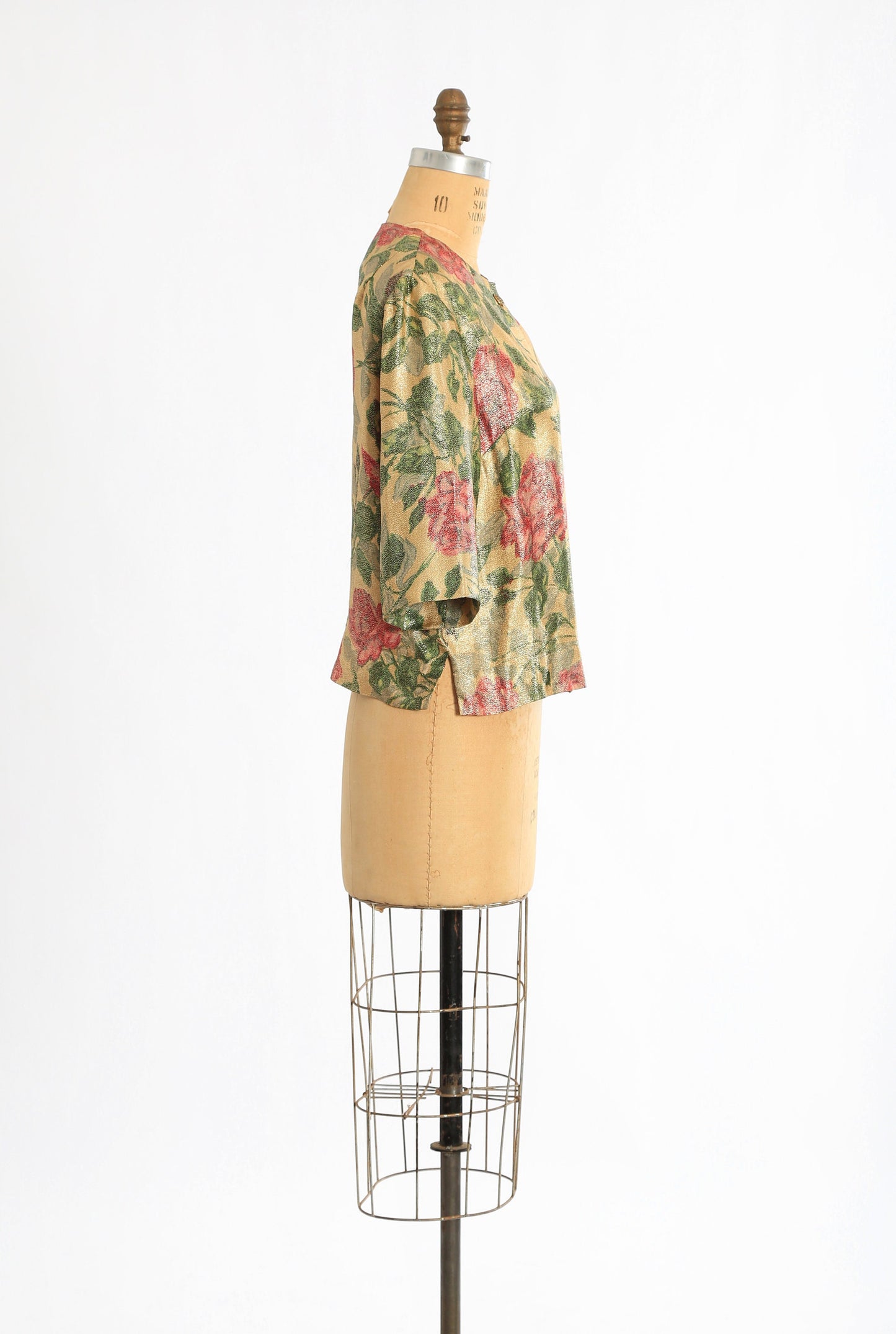 60s Gold Lurex jacket | Vintage 1960s Saks Fifth Avenue metallic gold rose cropped jacket