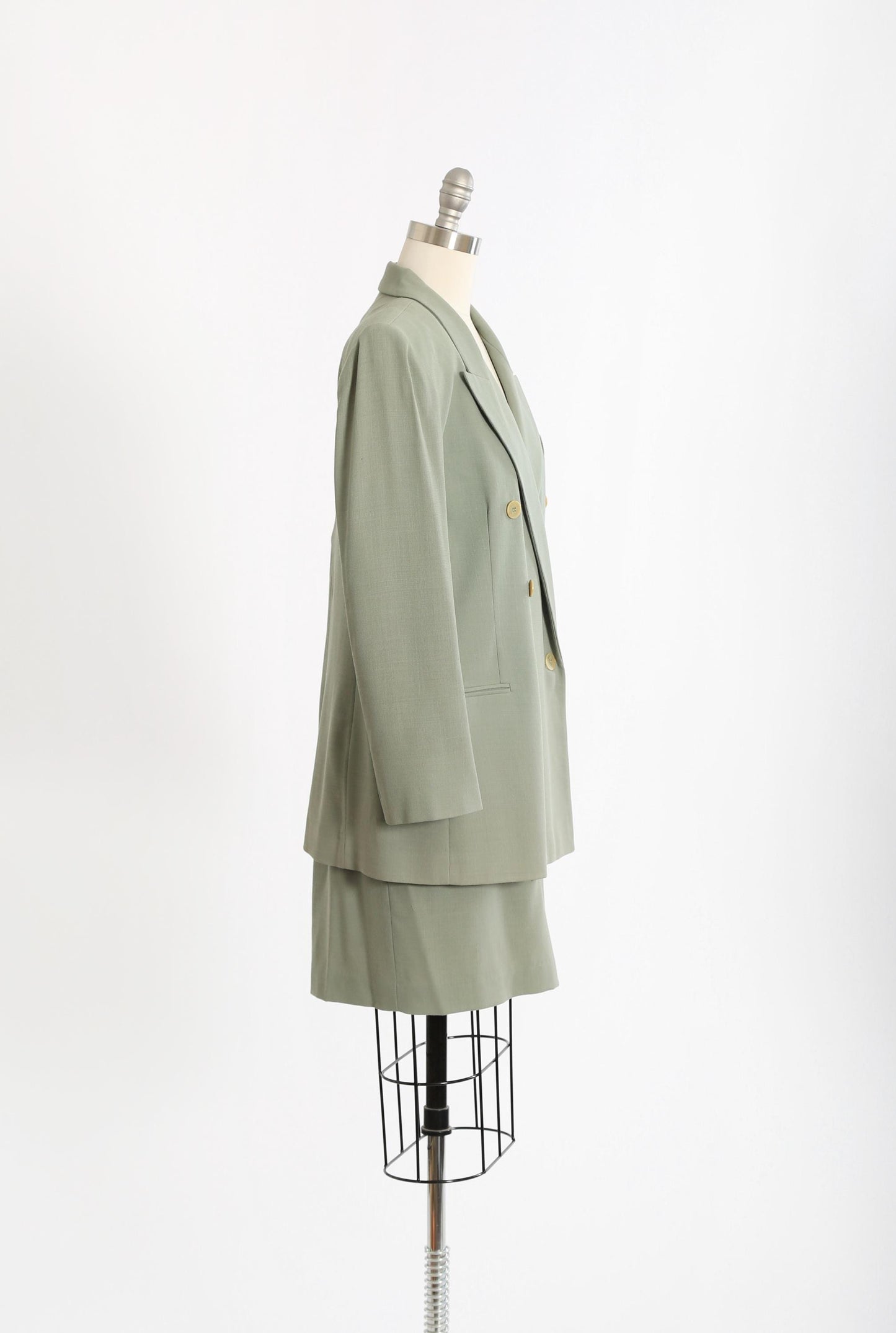 90s Sage Green oversized wool blazer skirt suit