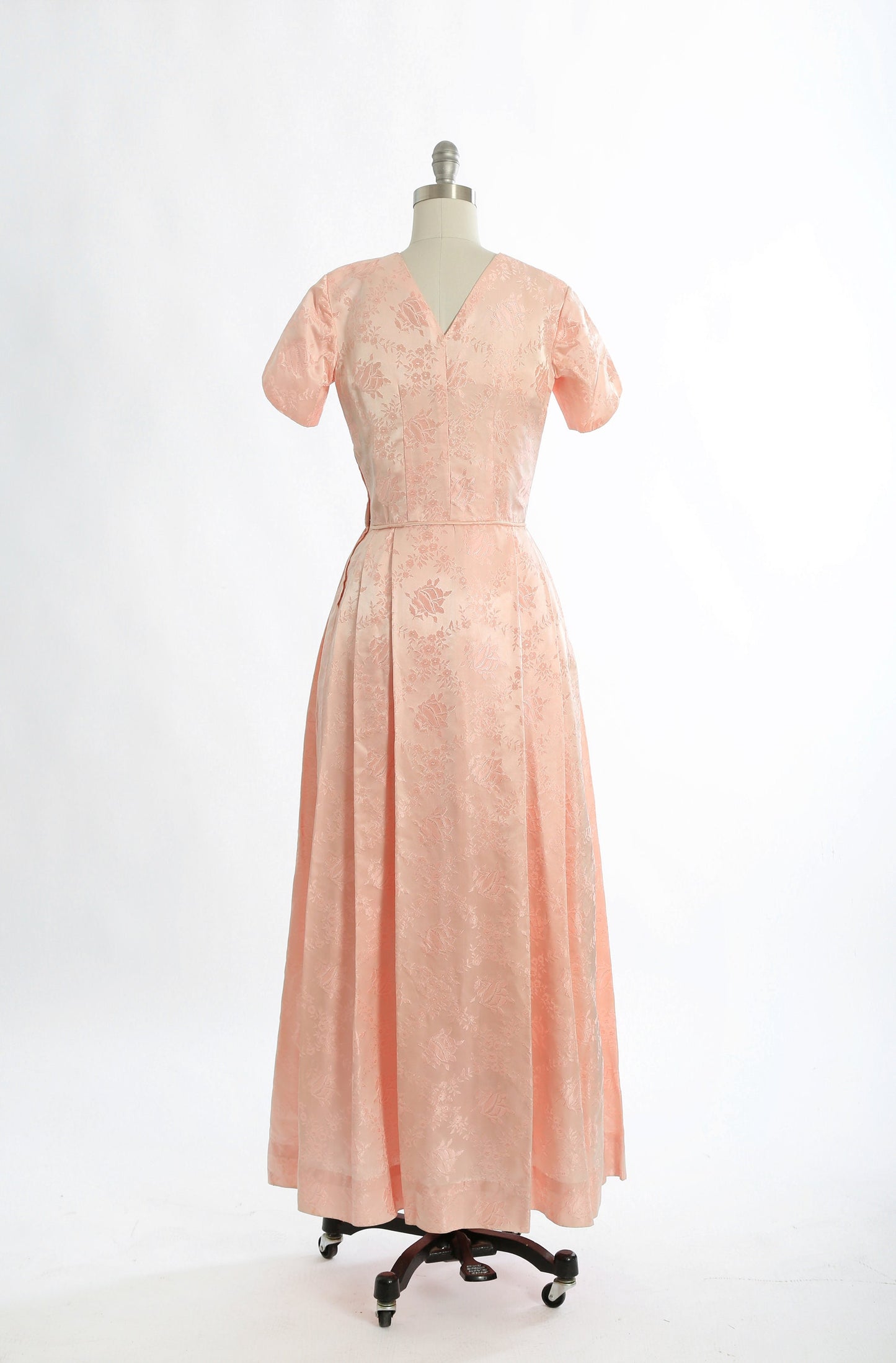 60s pink brocade rose dress | Vintage 1960s Floral Brocade maxi dress gown