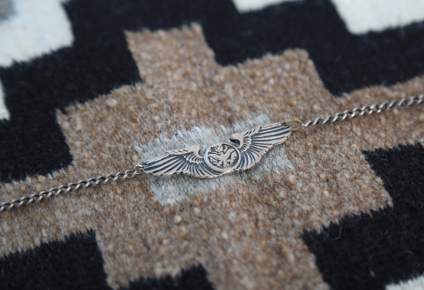 Vintage 1940s WWII US. Army Air Force flight wings sterling silver bracelet 8.3g