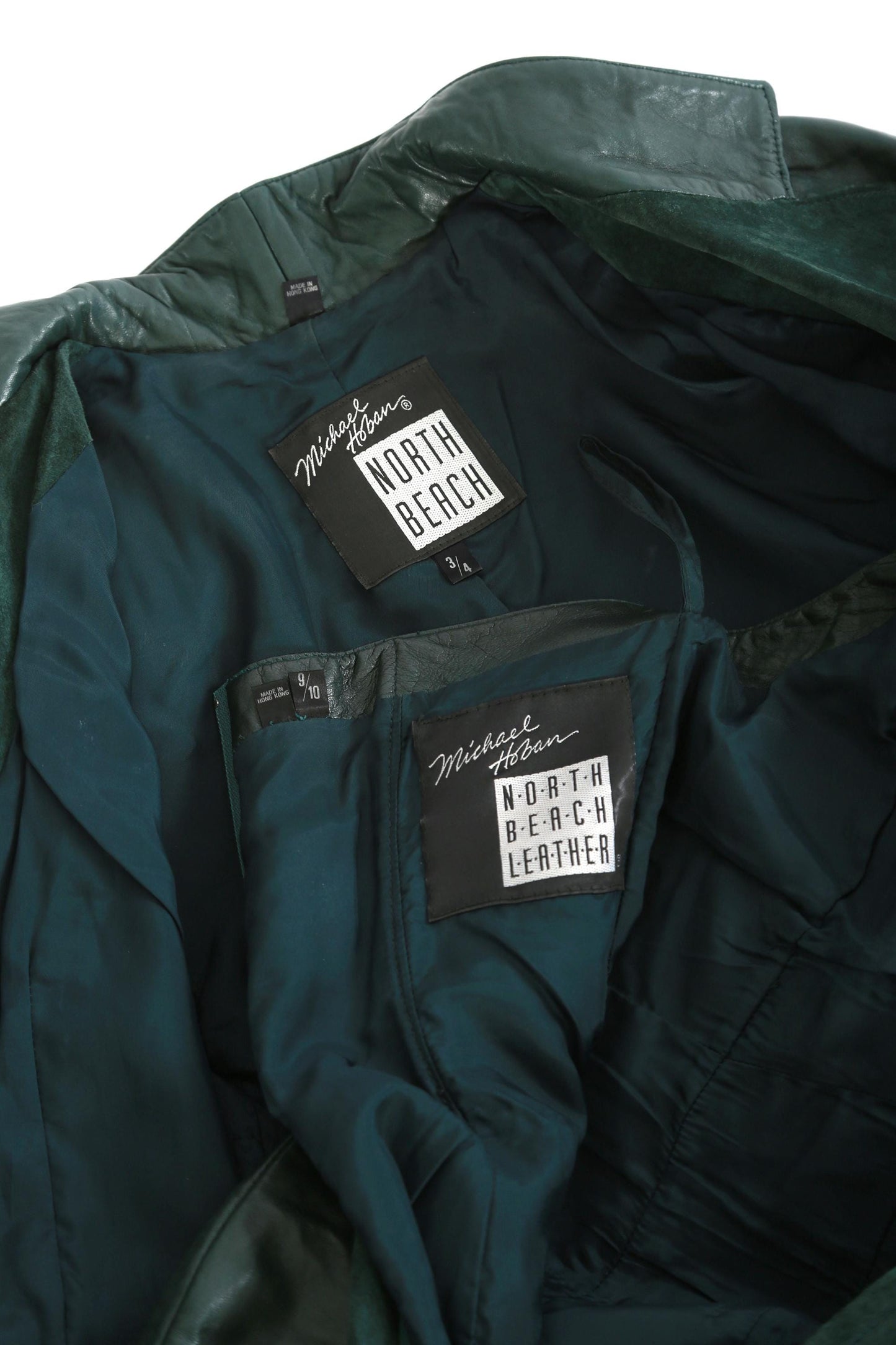 Vintage Micheal Hoban North Beach green leather mini dress + cropped jacket