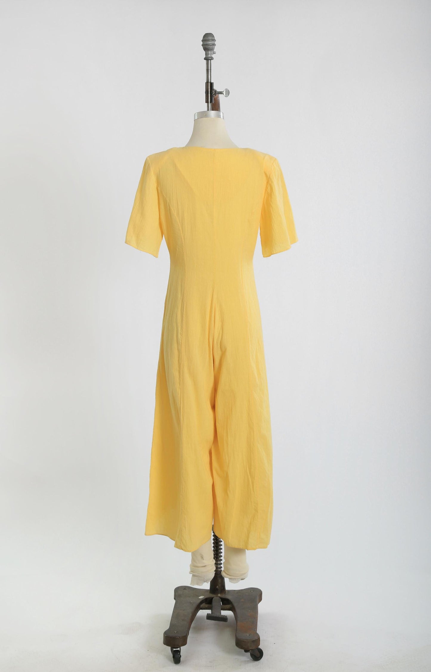 Vintage 1980s yellow cotton gauze wide leg jumpsuit
