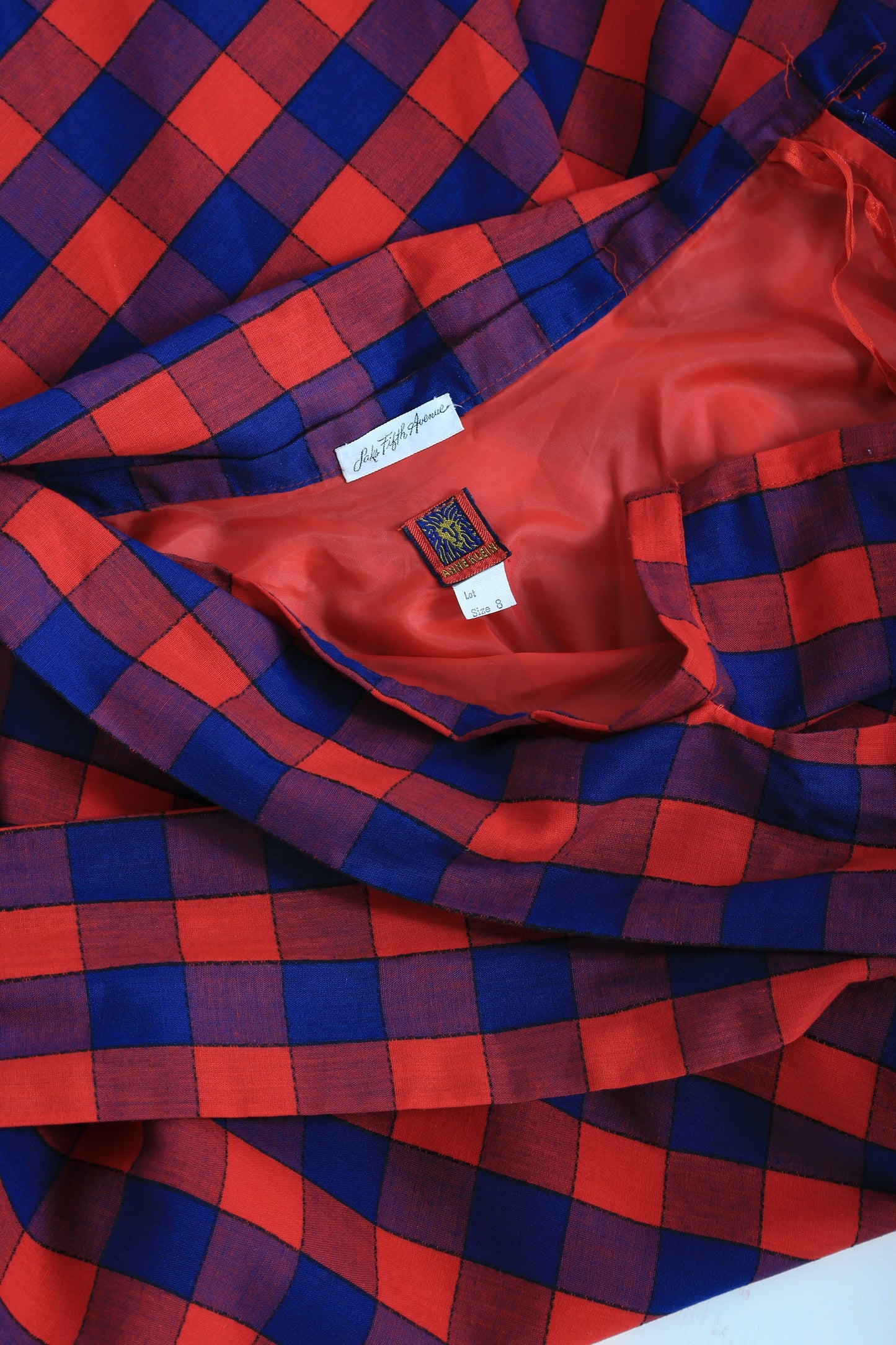 60s Anne Klein maxi skirt | Vintage 1960s red + blue plaid bow skirt