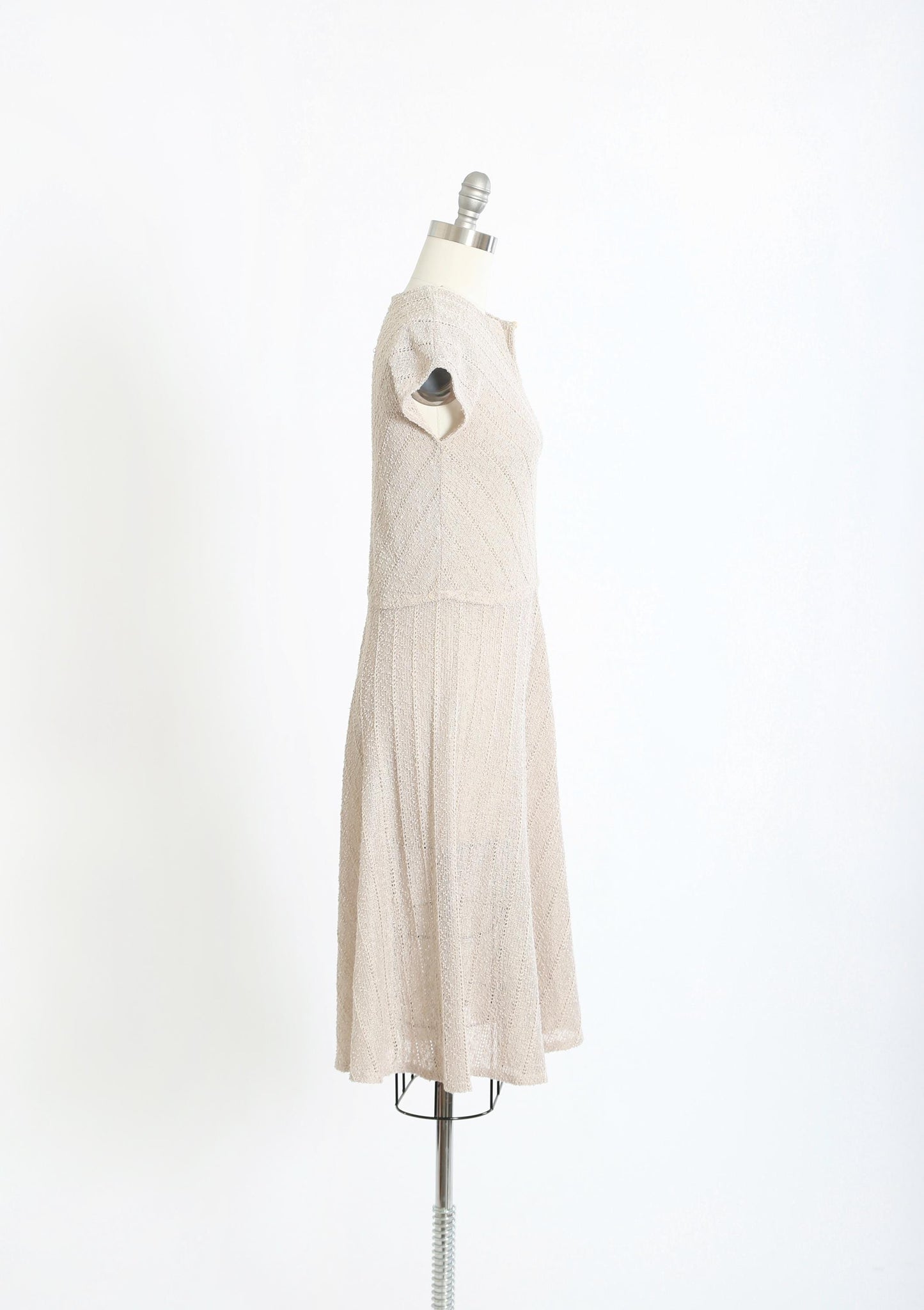 70s Gray knit dress | Vintage 1970s Crochet knit Dress