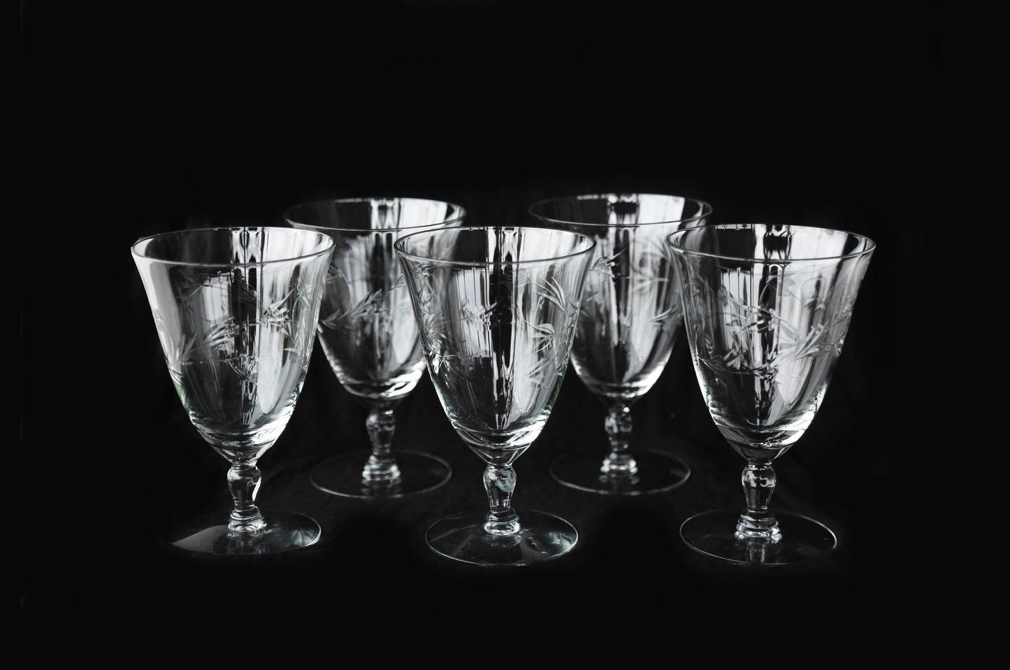 Antique floral glasses | Vintage 40s hand blown etched drinking glasses | champagne wedding barware glasses 5