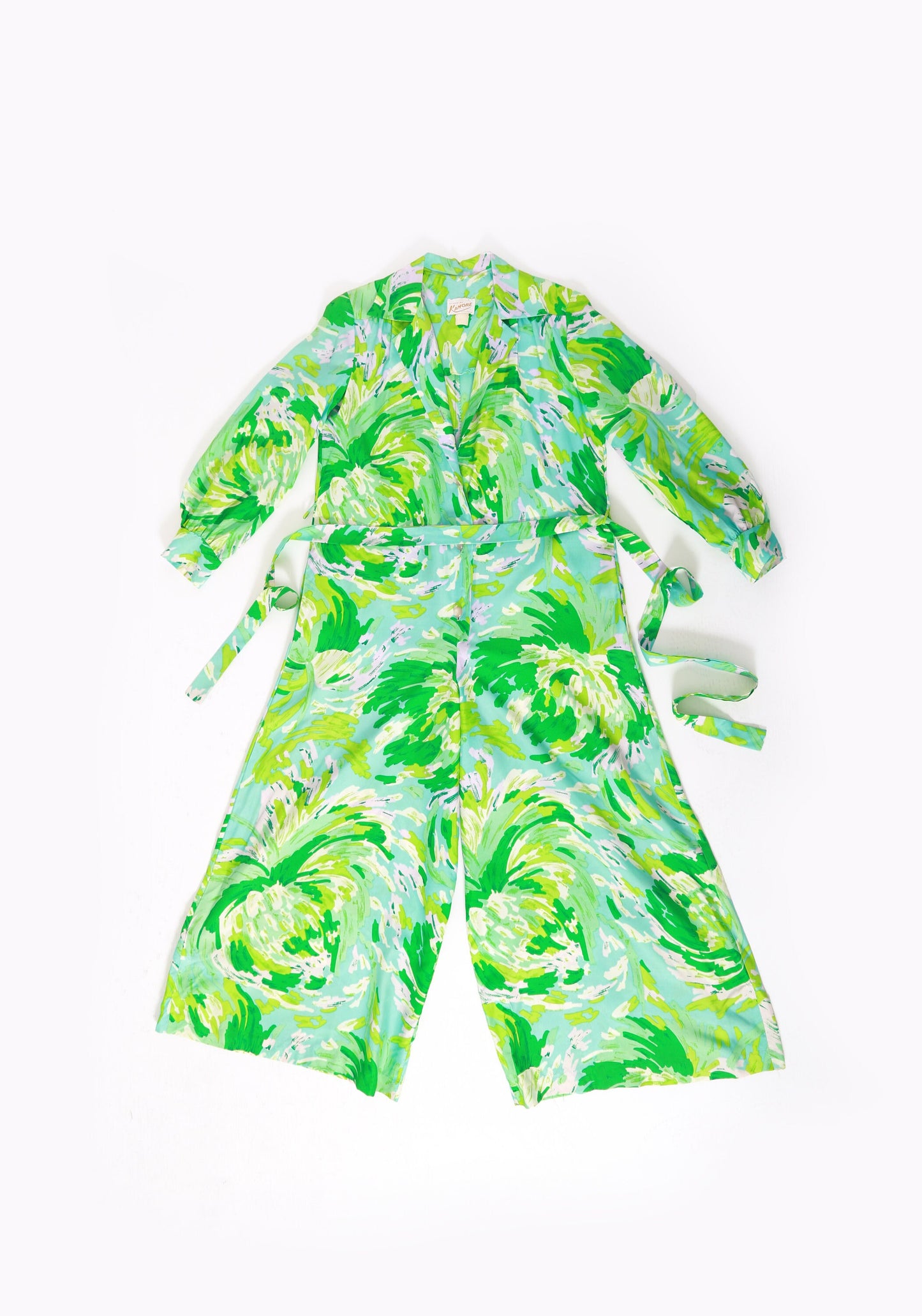 Kamore abstract jumpsuit | Vintage 60s green Jumpsuit | 1960s huge Palazzo jumpsuit