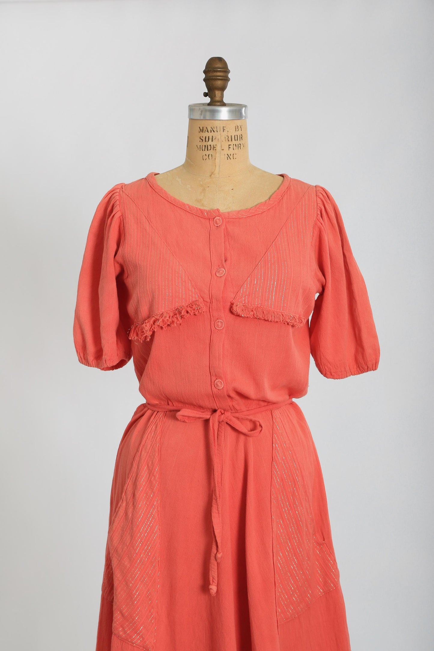 Vintage 40s salmon orange pink cotton day dress