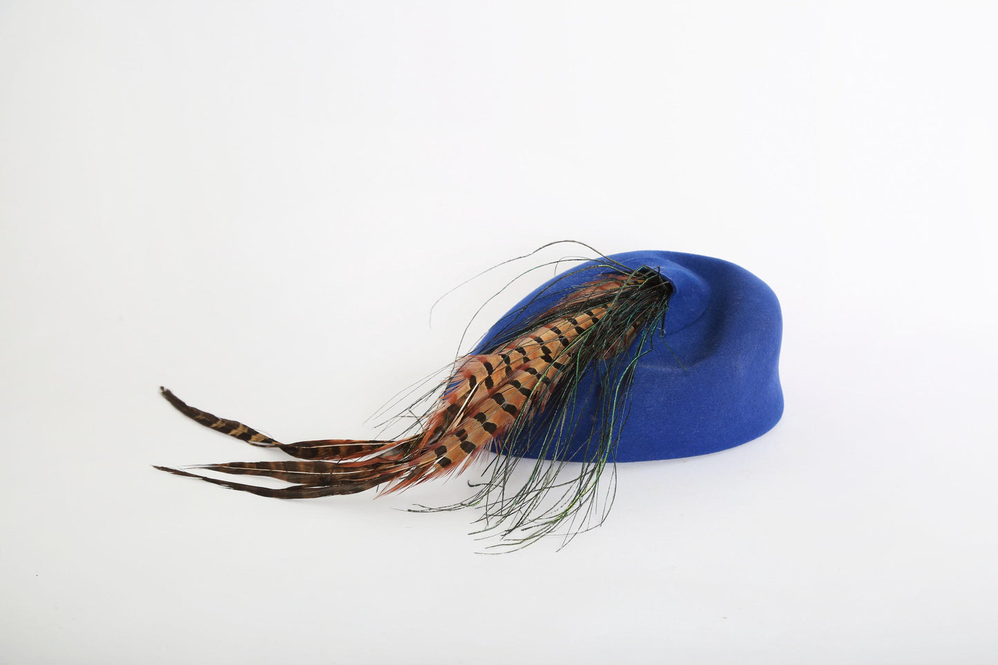 40s Blue wool Feather Hat | Vintage 1940s Geo w Bollman blue hat
