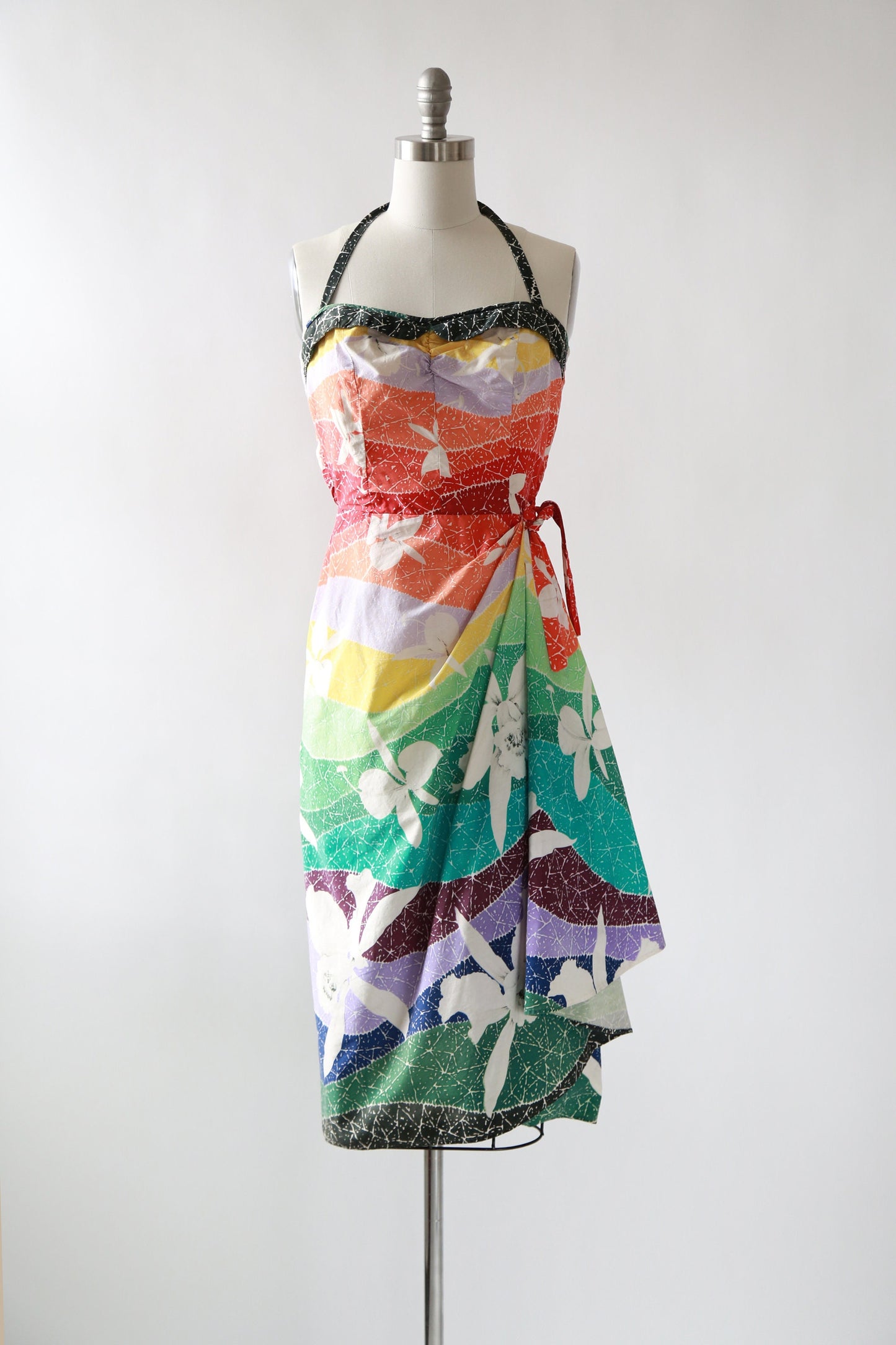 Rainbow Hawaiian dress | Vintage 50s Hawaiian sarong dress | 1950s Tropical floral Sarong dress