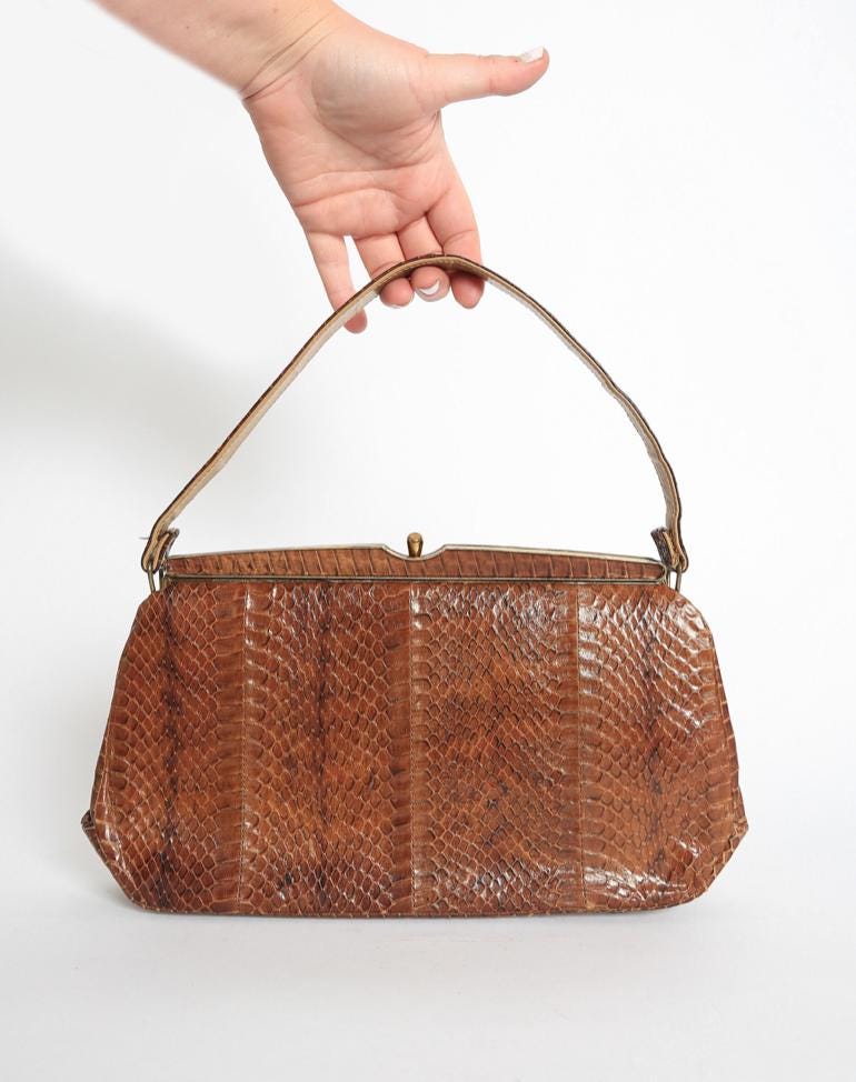 Vintage 1950s brown snake skin bag purse