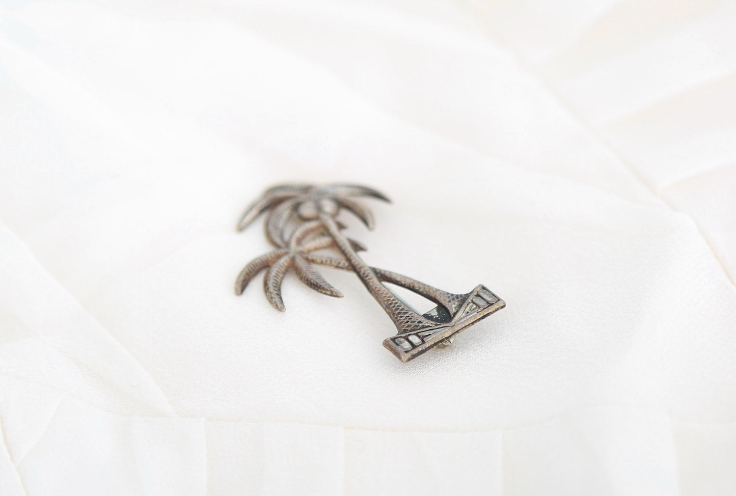 Vintage 1940s sterling silver double palm tree pin brooch