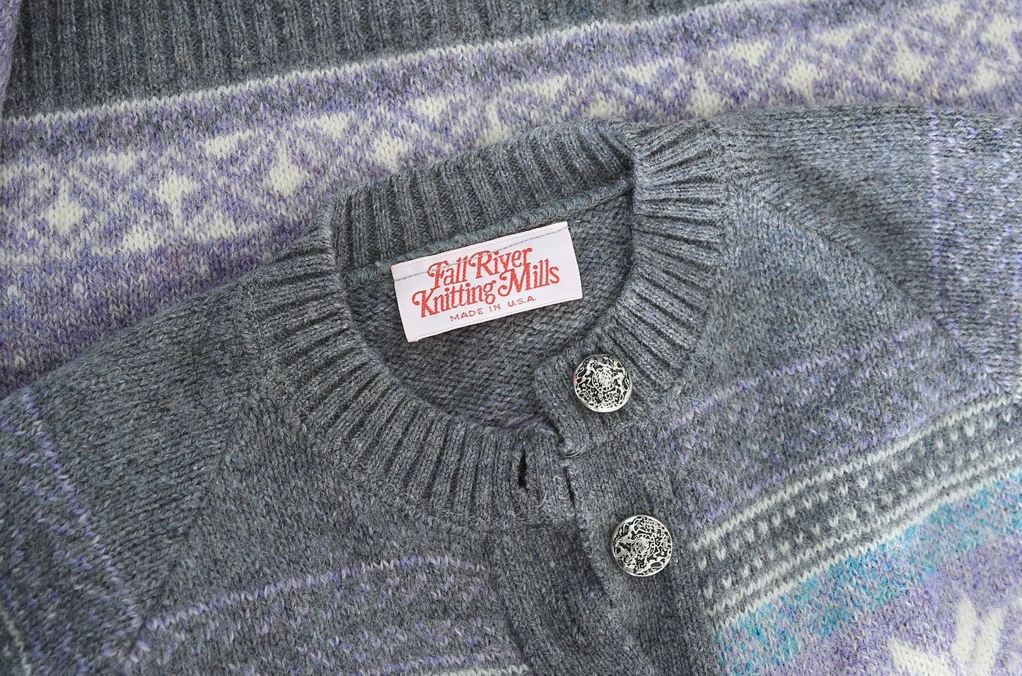 Vintage 80s purple Nordic snowflake knit wool cardigan sweater M